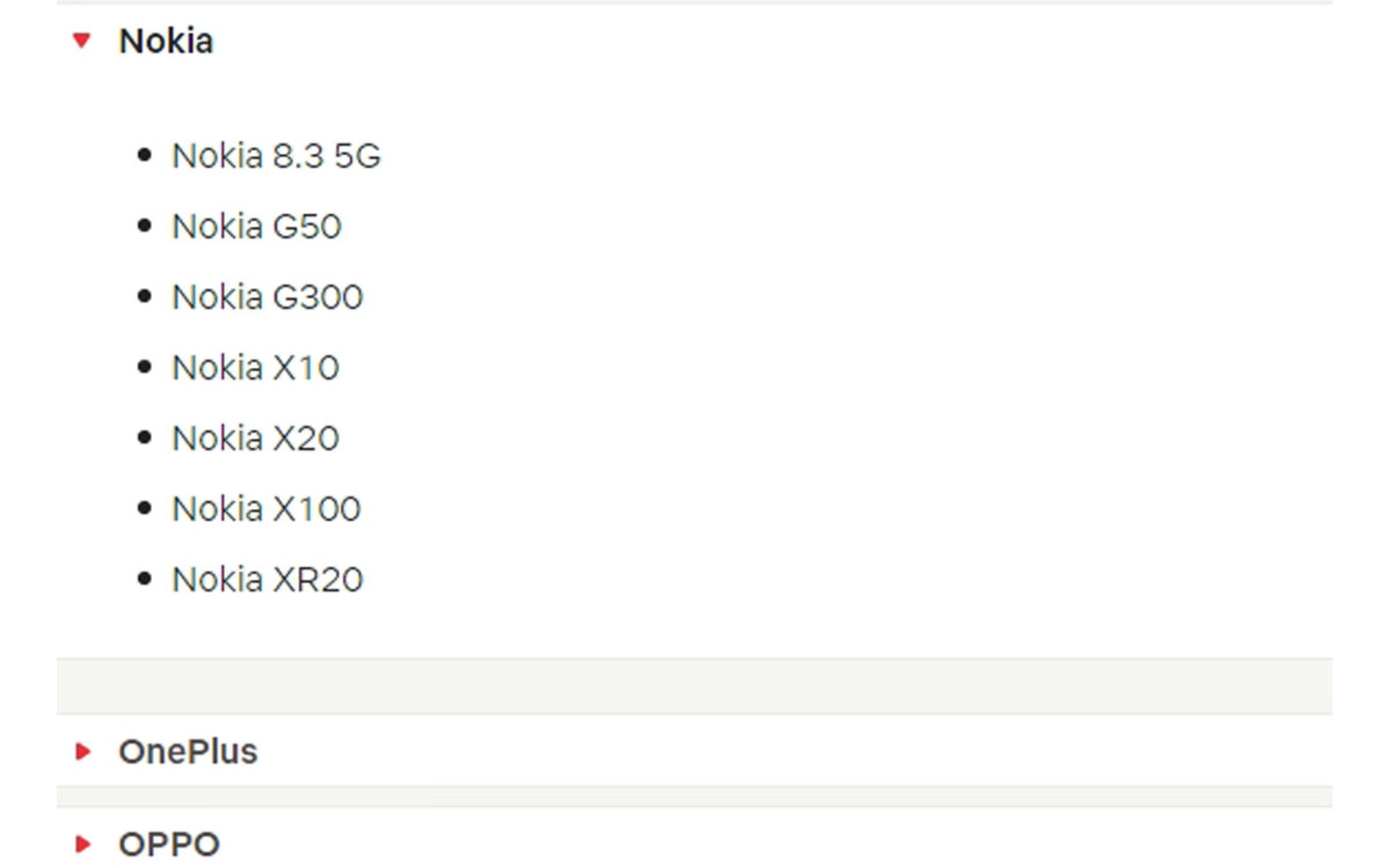 فهرست دستگاه‌های نوکیا از جمله نوکیا X100 و نوکیا G300