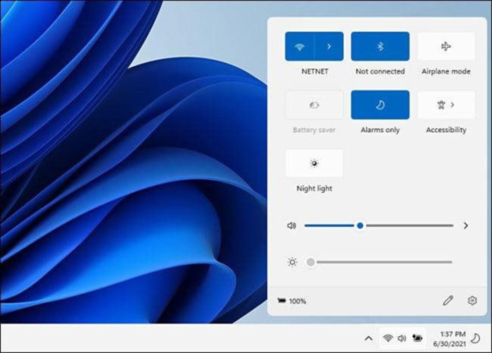 منوی quick settings
