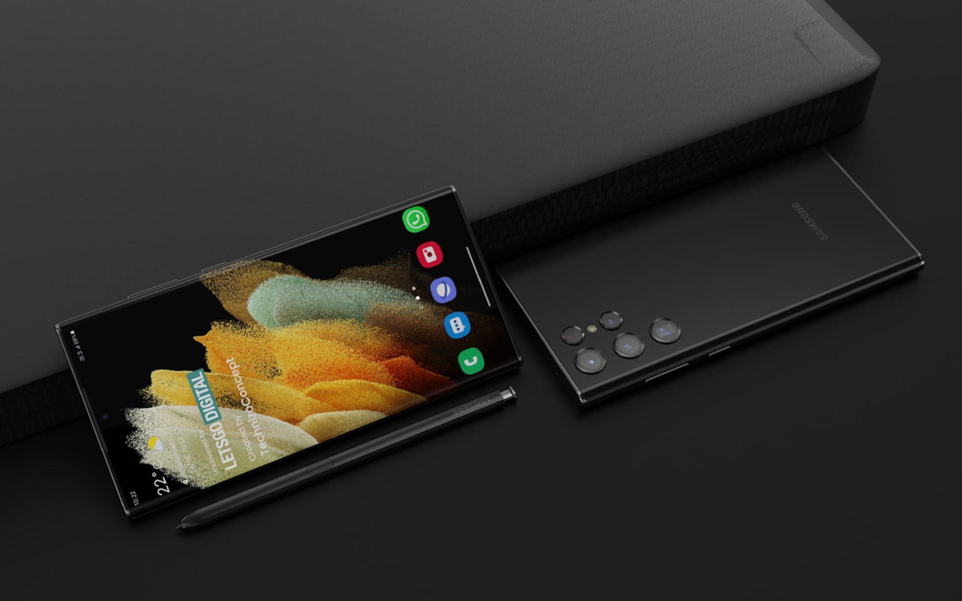 رنگ مشکی رندر گلکسی اس ۲۲ اولترا با طراحی دوربین جدید