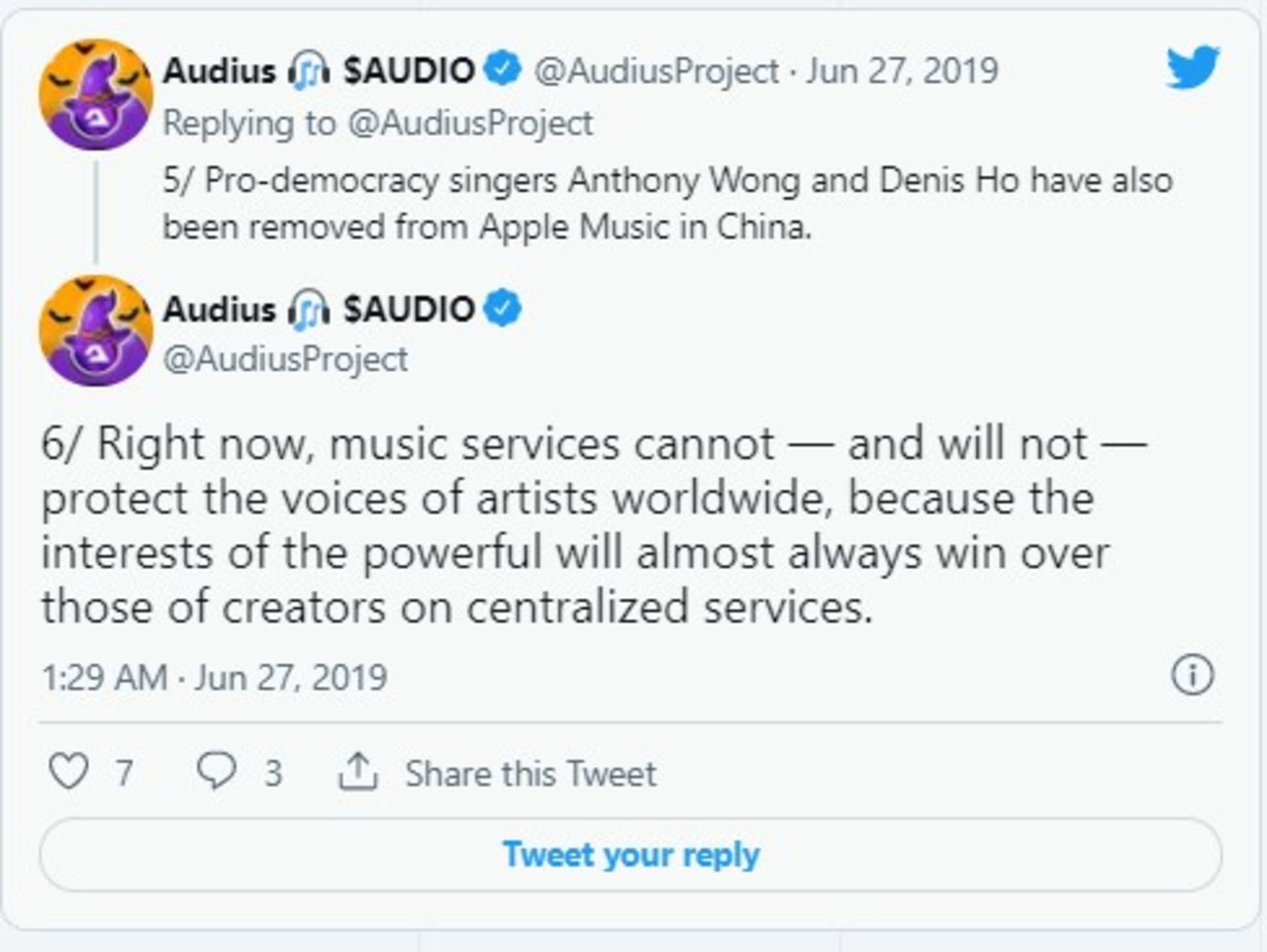 Audius tweet