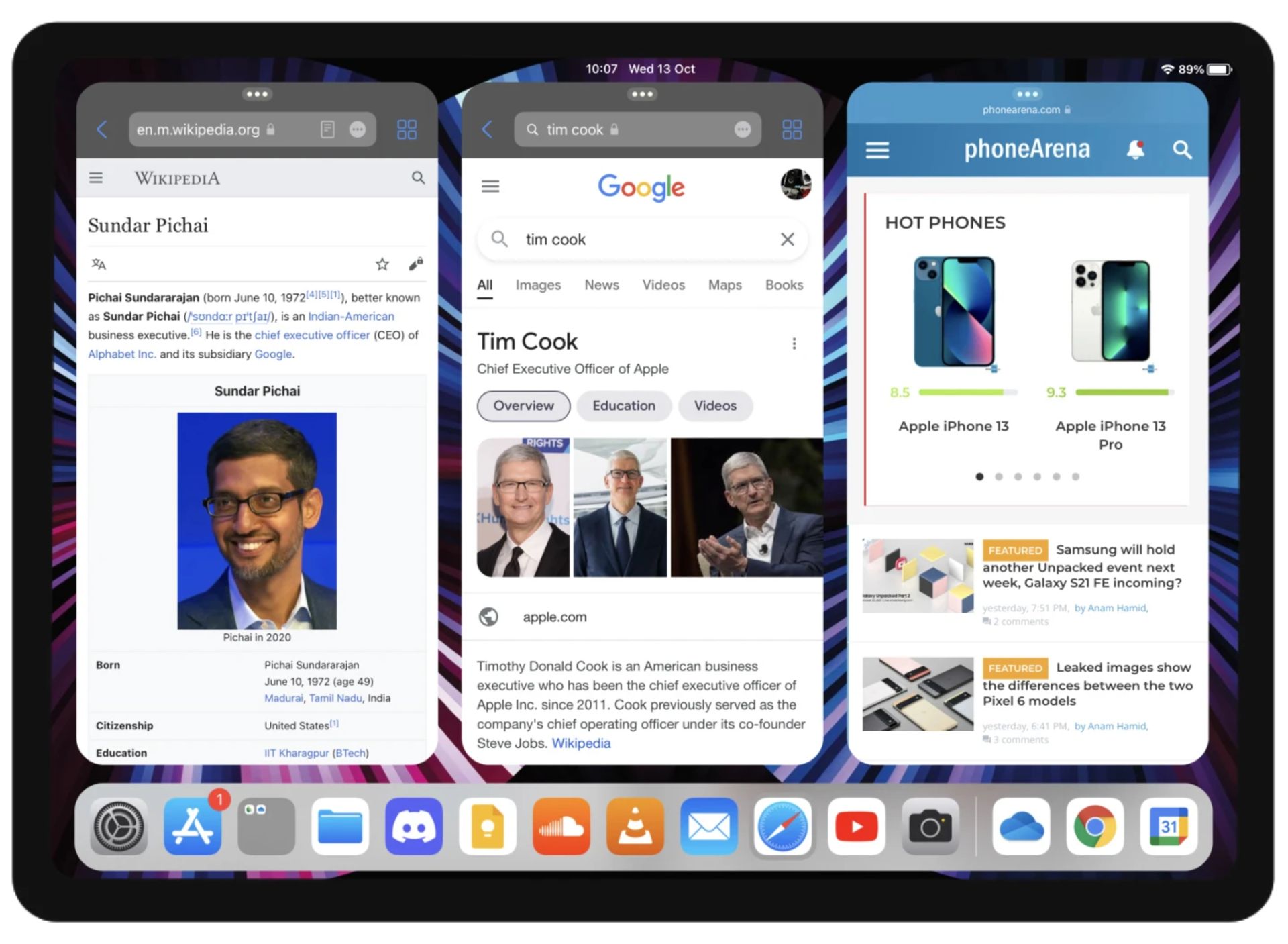 کانسپت بازکردن سه برنامه هم‌زمان در آیپد اواس ۱۶