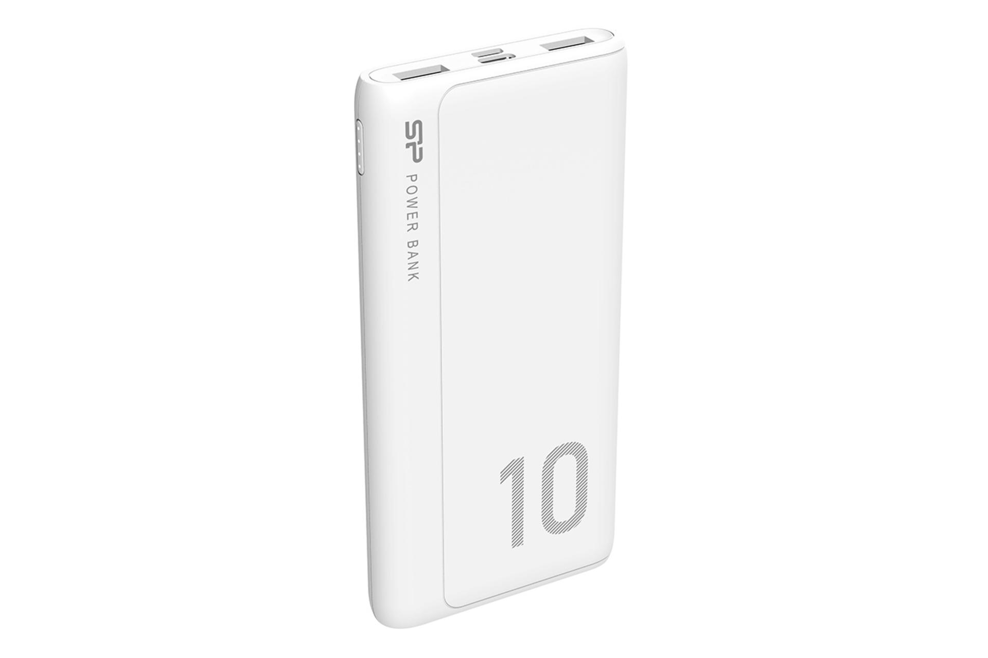 نمای کناری پاور بانک سیلیکون پاور Silicon Power GP15 10000mAh با ظرفیت 10000 میلی‌آمپر ساعت سفید