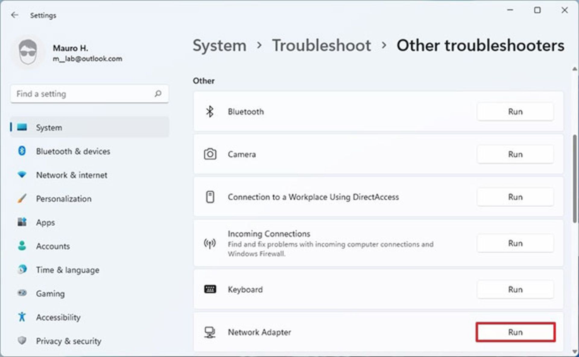 اجرای network adaptor