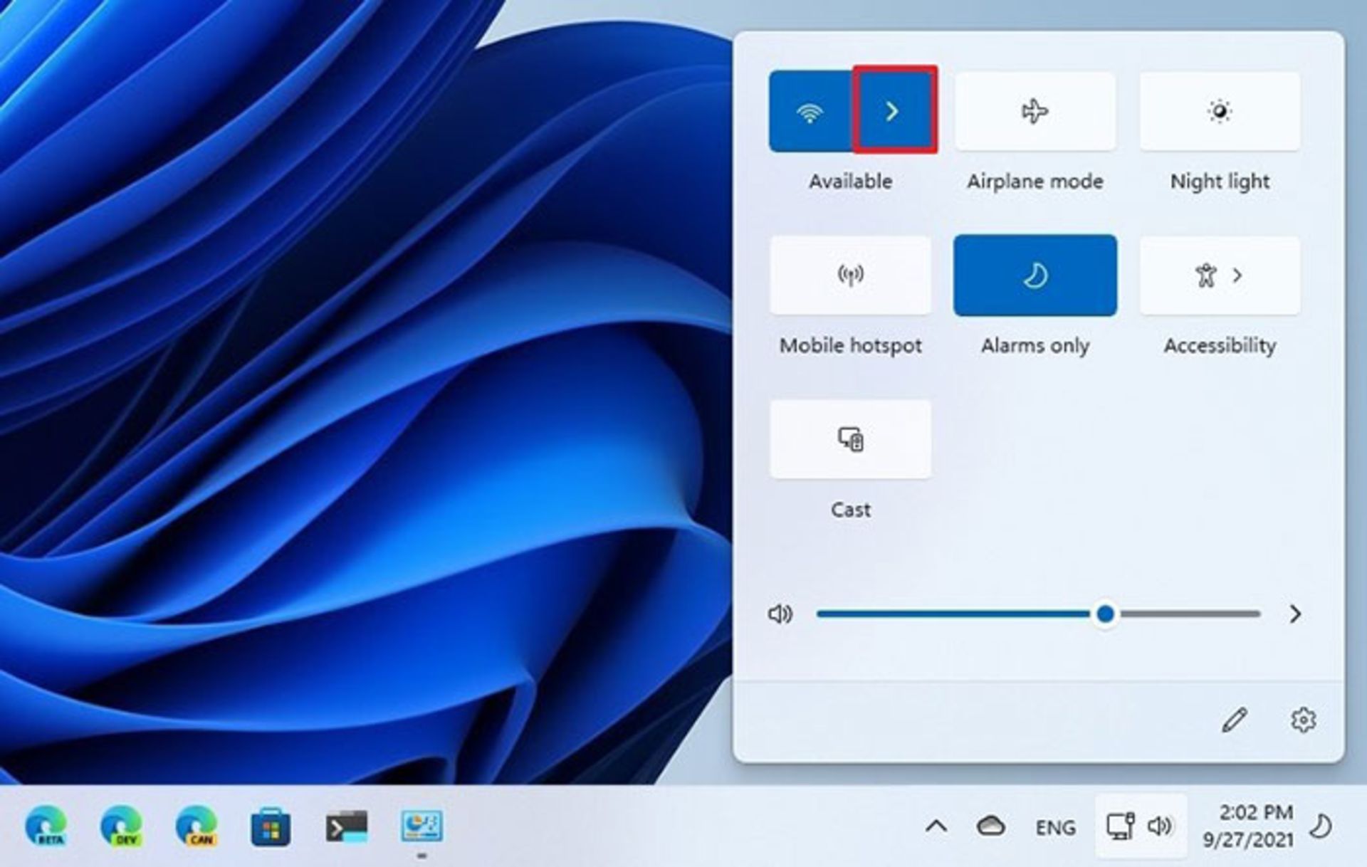 آیکن وایرلس در quick settings