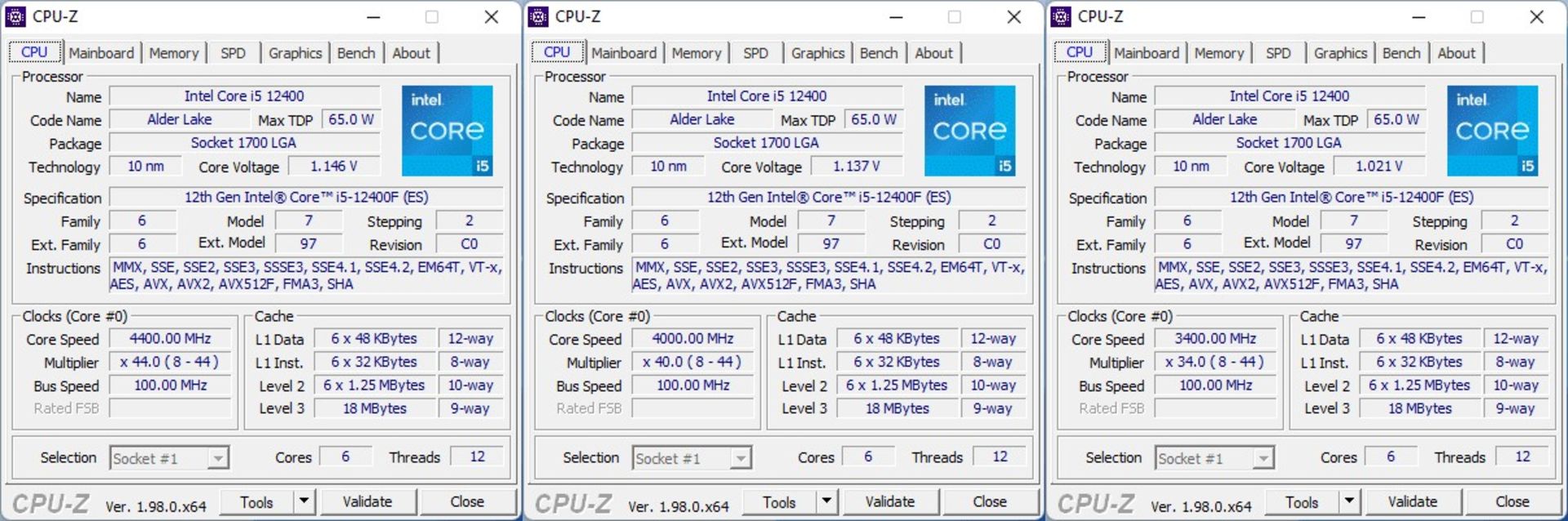 Intel Core i5-12400F cpu-z