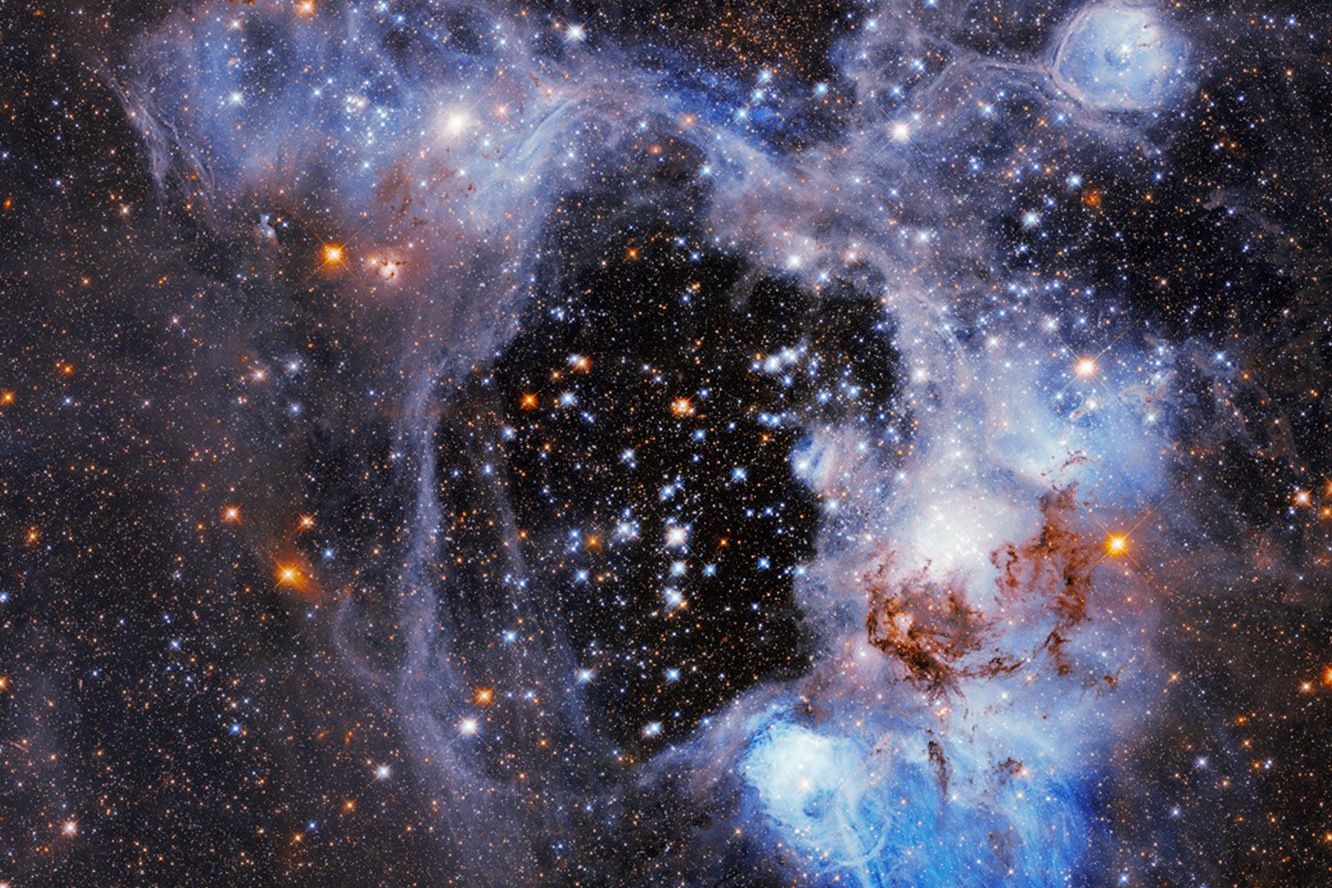 A nebula is full of hydrogen gas, gas and dust and a population of stars of different ages