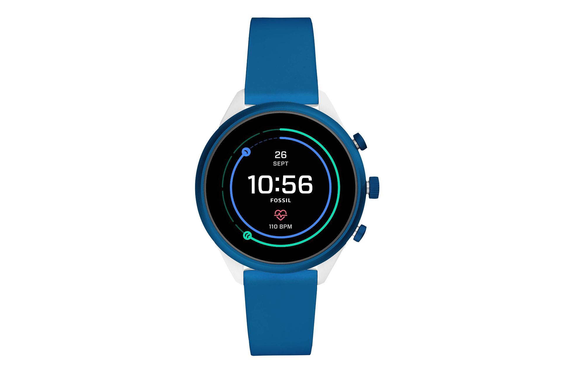 نمای روبروی اسمارت واچ فسیل هیبرید نسخه Sport 41mm آبی