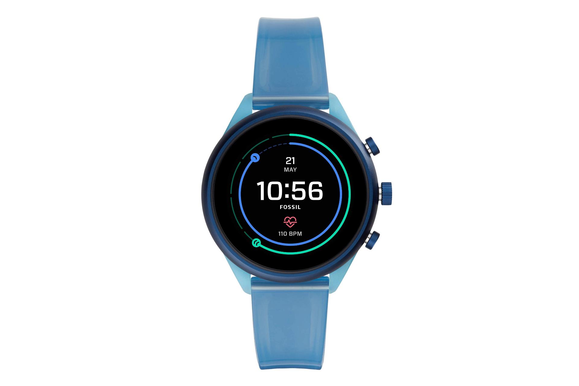 نمای روبروی اسمارت واچ فسیل هیبرید نسخه Sport 41mm آبی روشن