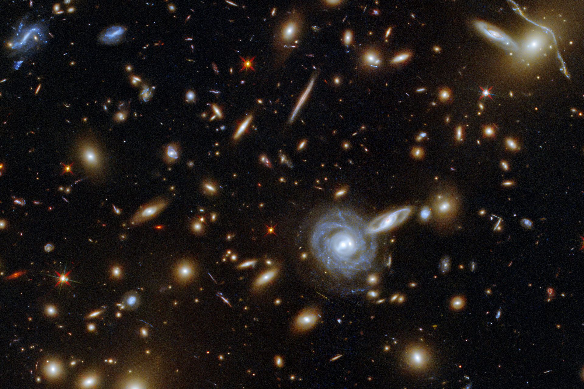 Galaxy cluster with foreground and background galaxies