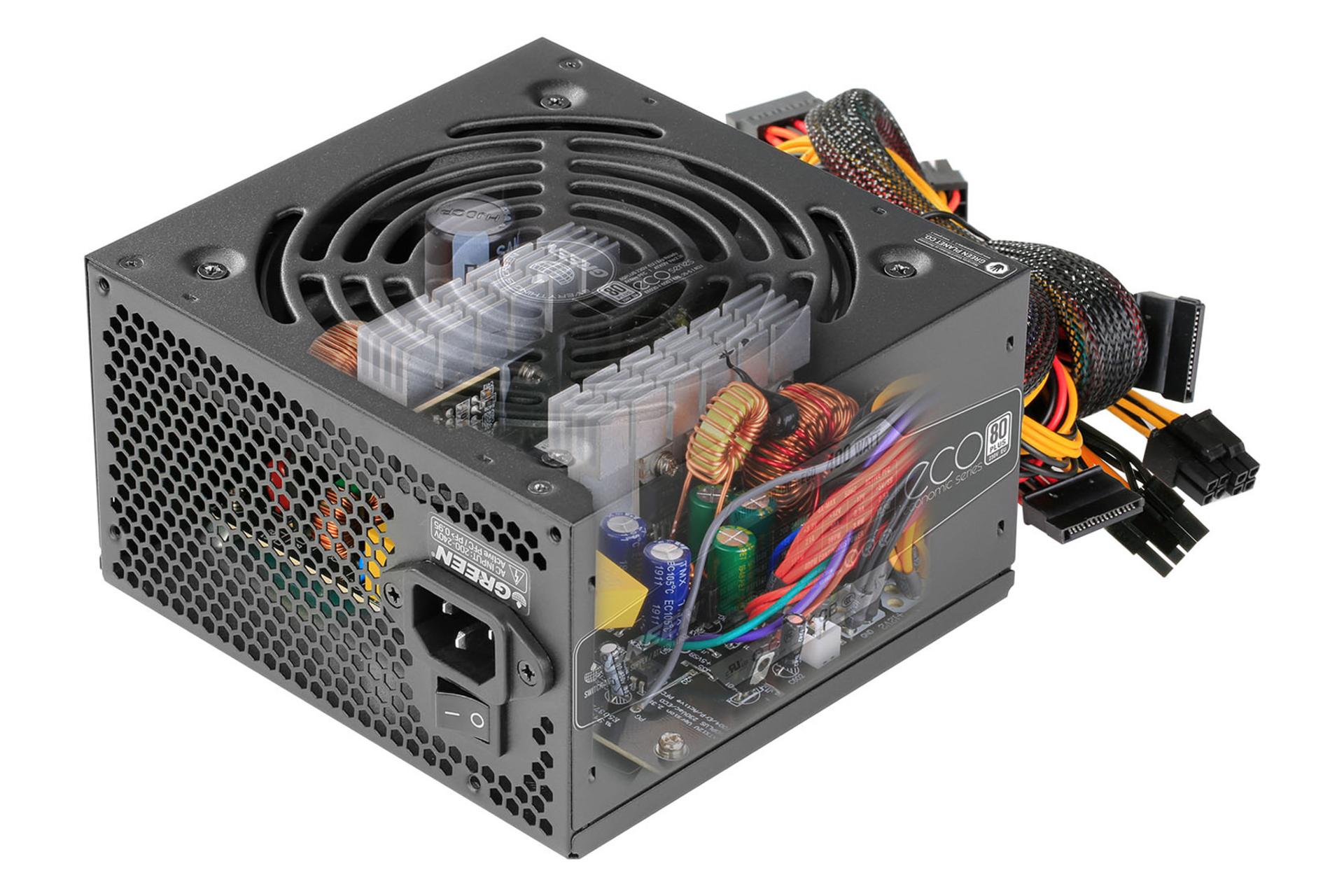 نمای بریده پاور کامپیوتر گرین GP500A-ECO Rev3.1 با توان 500 وات