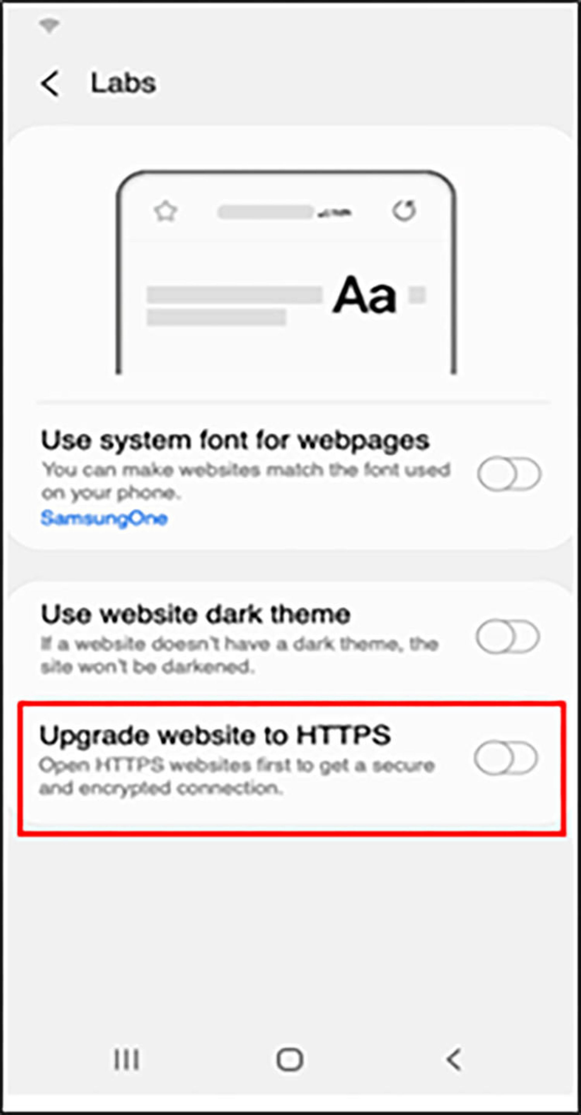 حالت ارتقای HTTPS در مرورگر سامسونگ