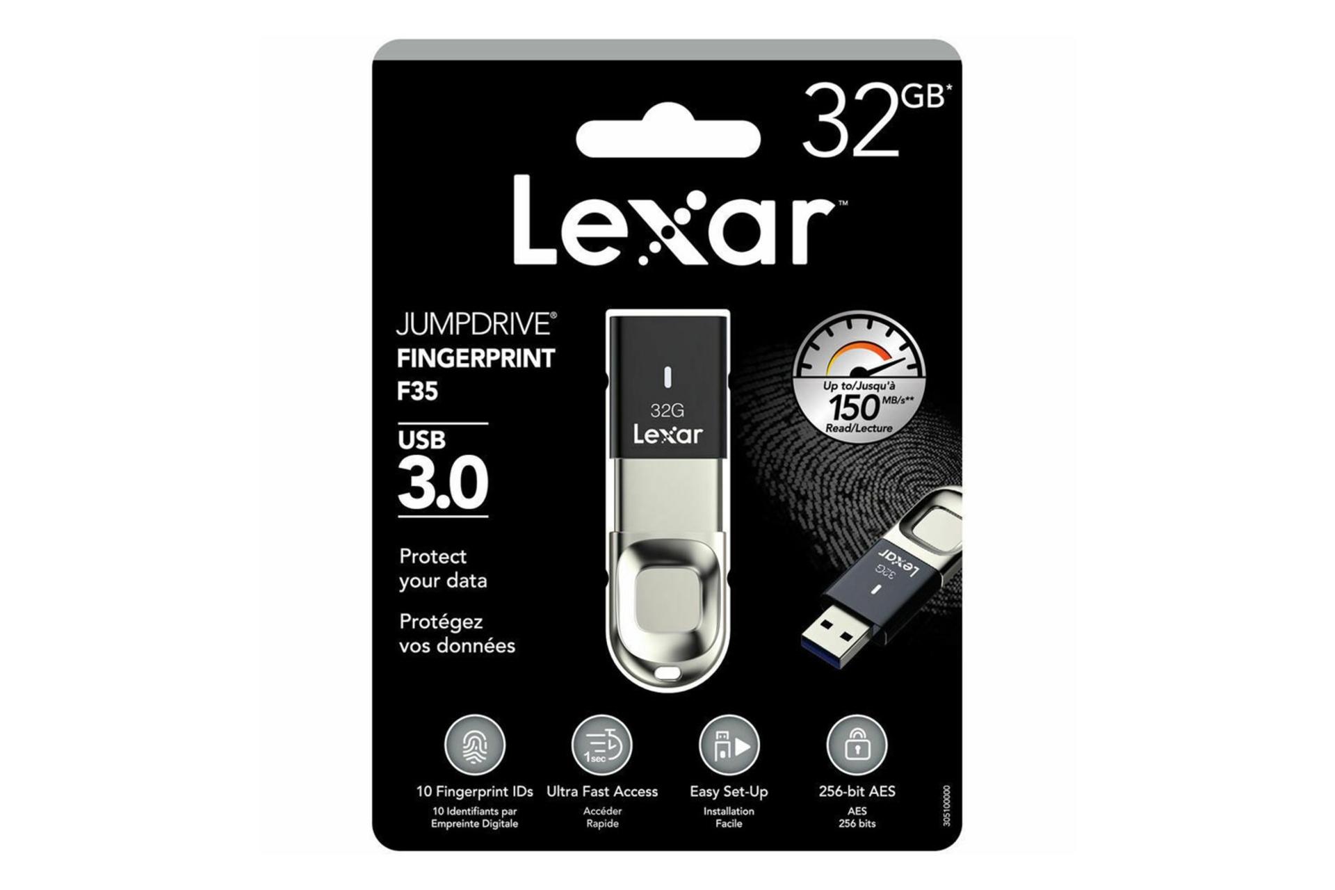 جعبه لکسار مدل JumpDrive Fingerprint F35 ظرفیت 32 گیگابایت