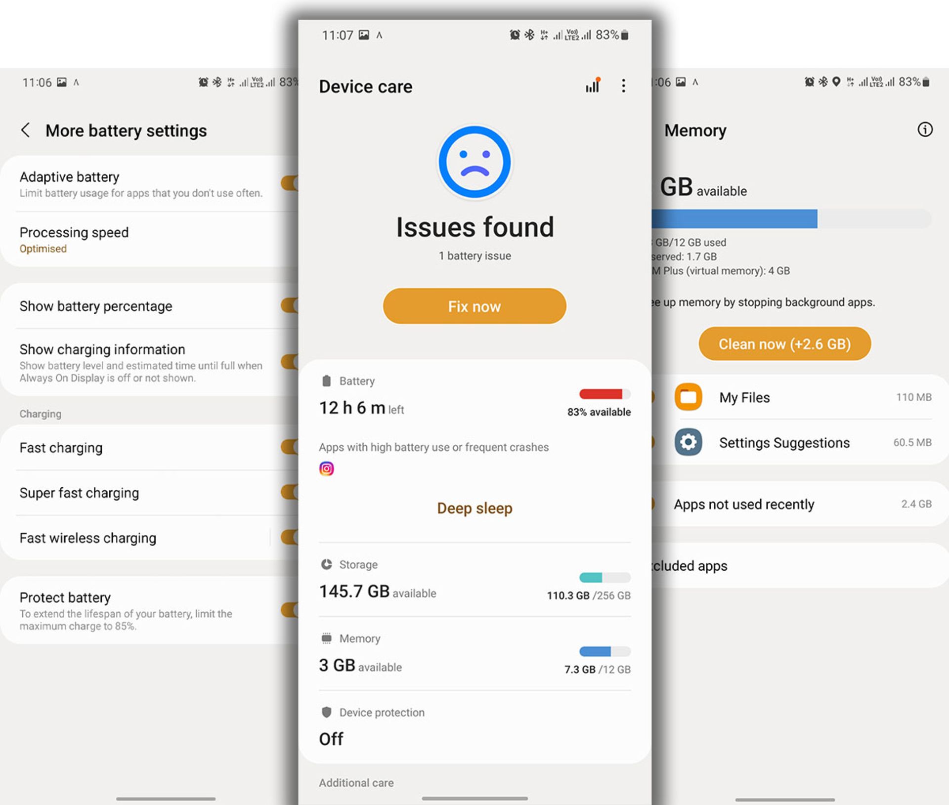 وضعیت دستگاه و حافظه‌ی رم مجازی
