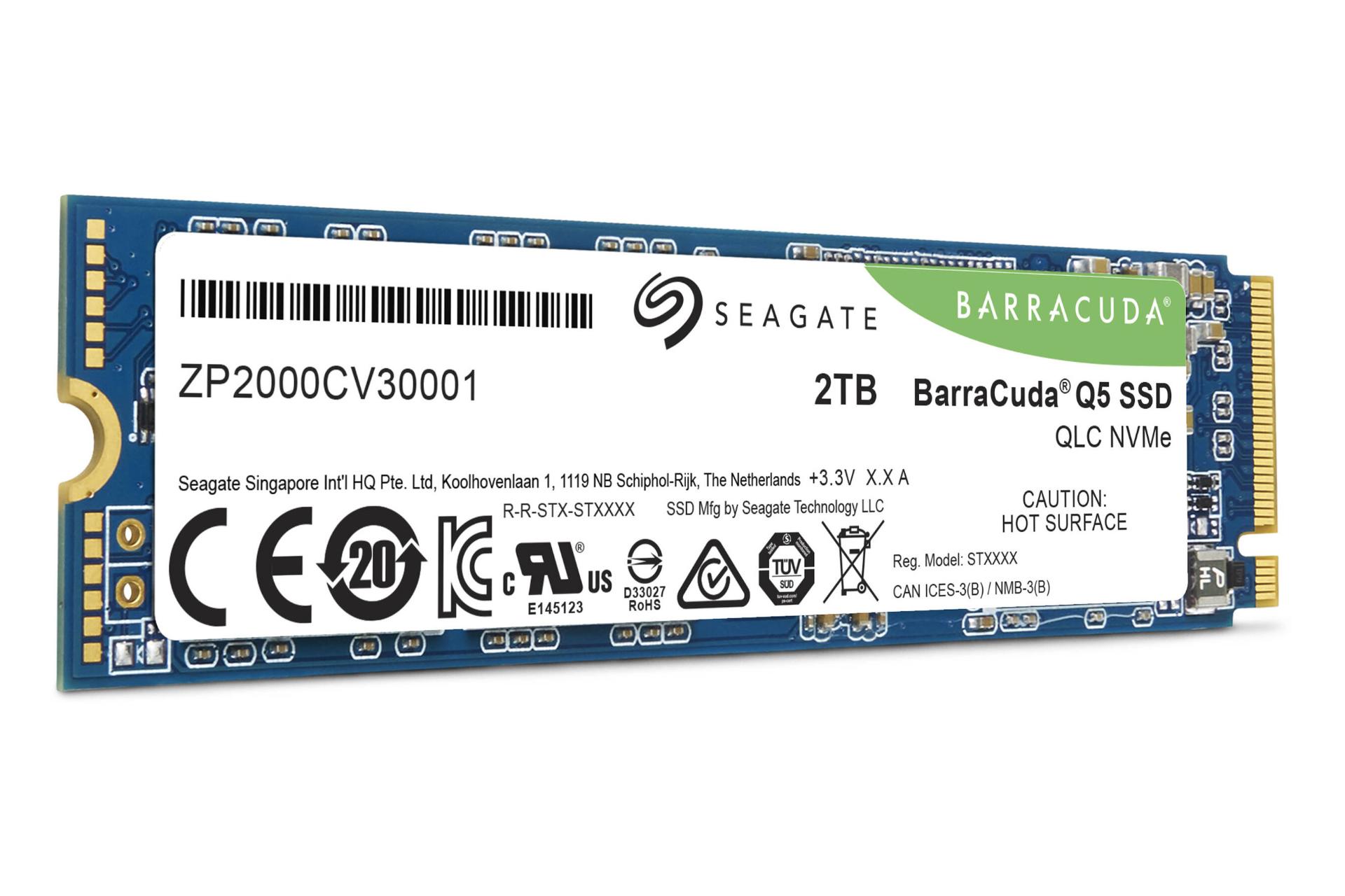 نمای راست SSD سیگیت BarraCuda Q5 NVMe M.2 ظرفیت 2 ترابایت سفید