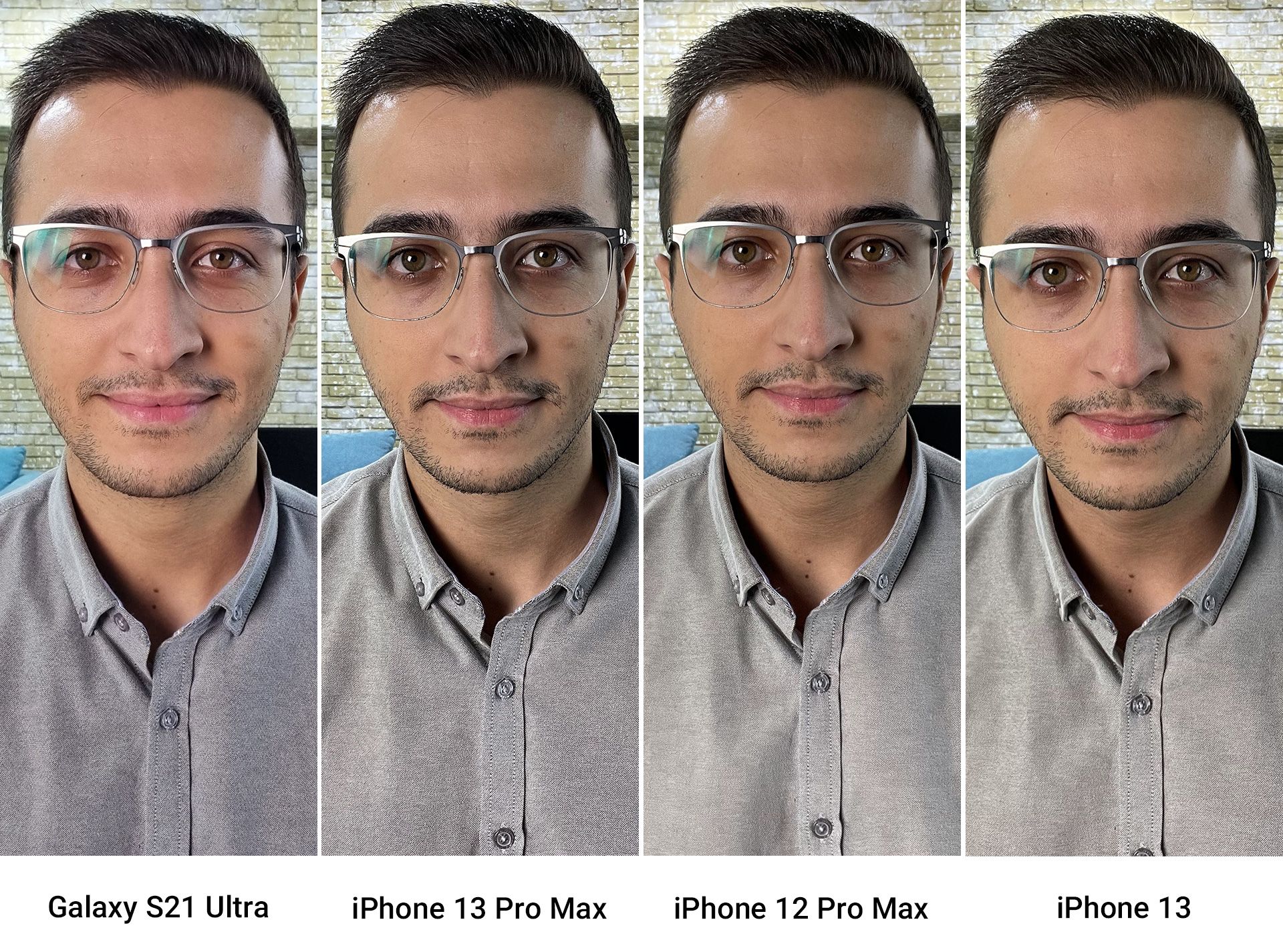 مقایسه سلفی در نور کم دوربین واید آیفون ۱۳، آیفون ۱۳ پرو مکس، آیفون ۱۲ پرو مکس و گلکسی s21 اولترا