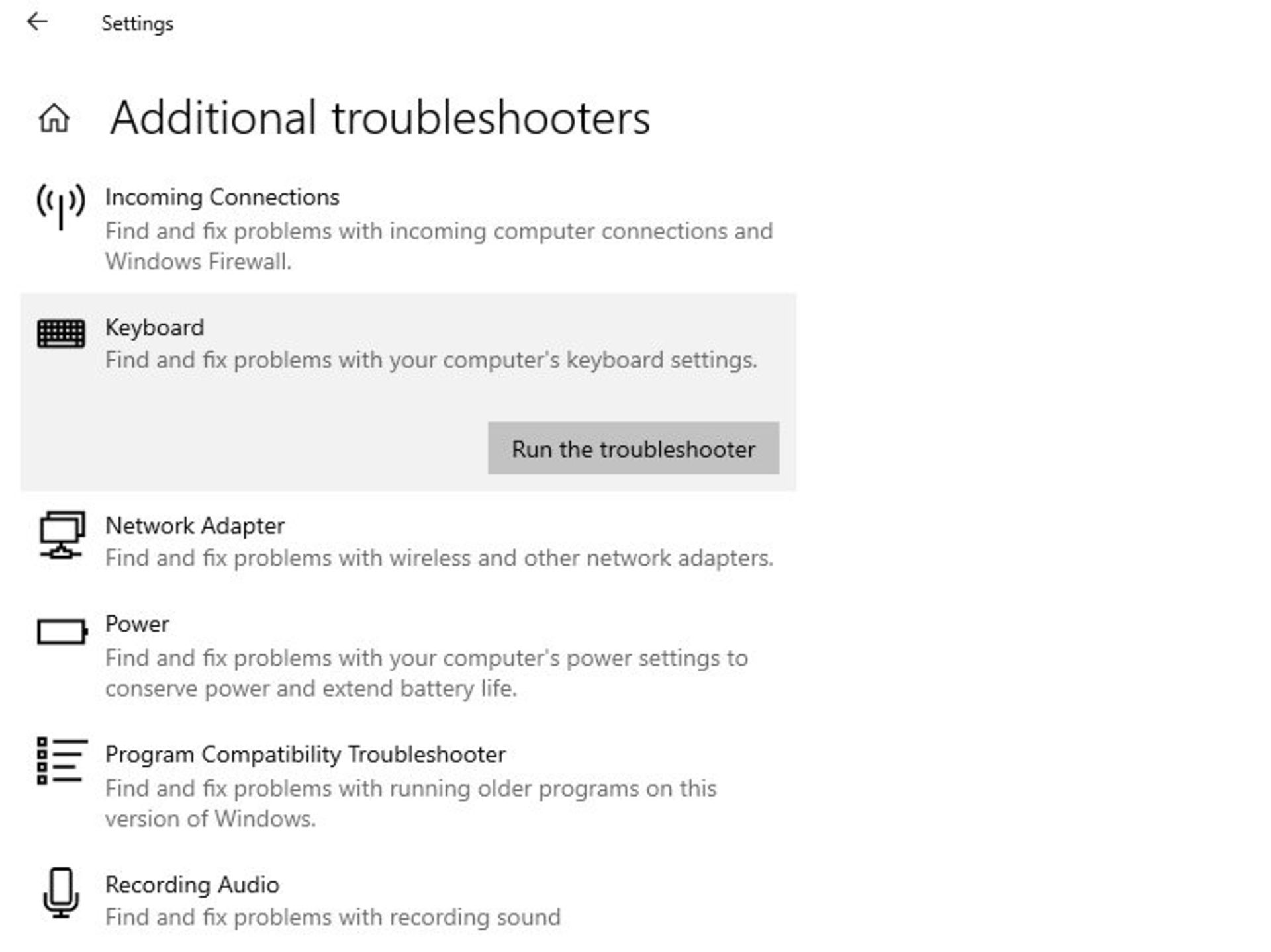 عیب یاب کیبورد ویندوز