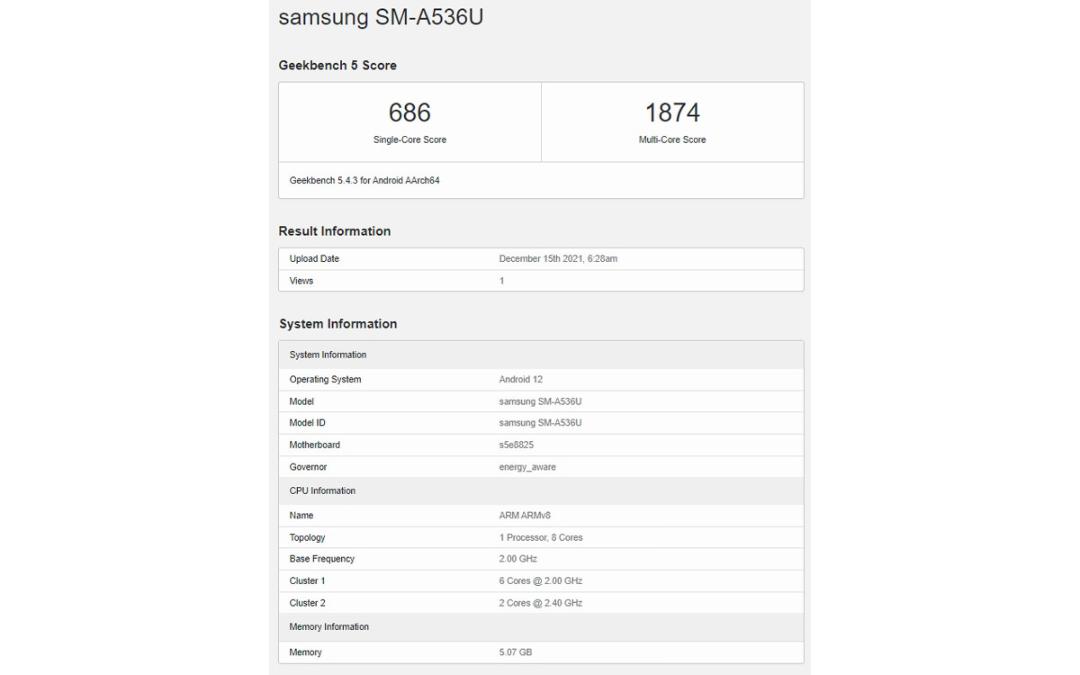 گلکسی A53 در گیک‌بنچ