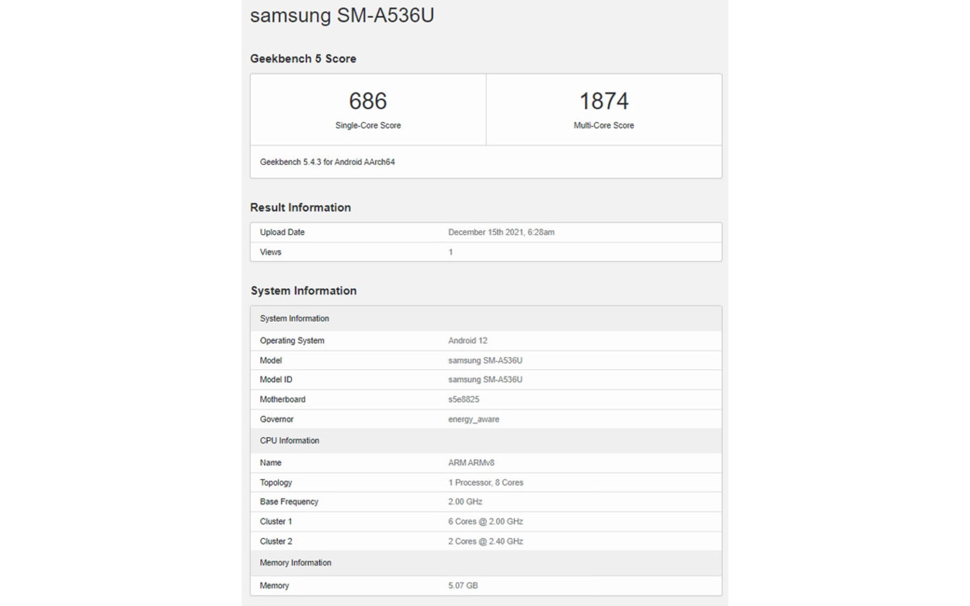 گلکسی A53 در گیک‌بنچ