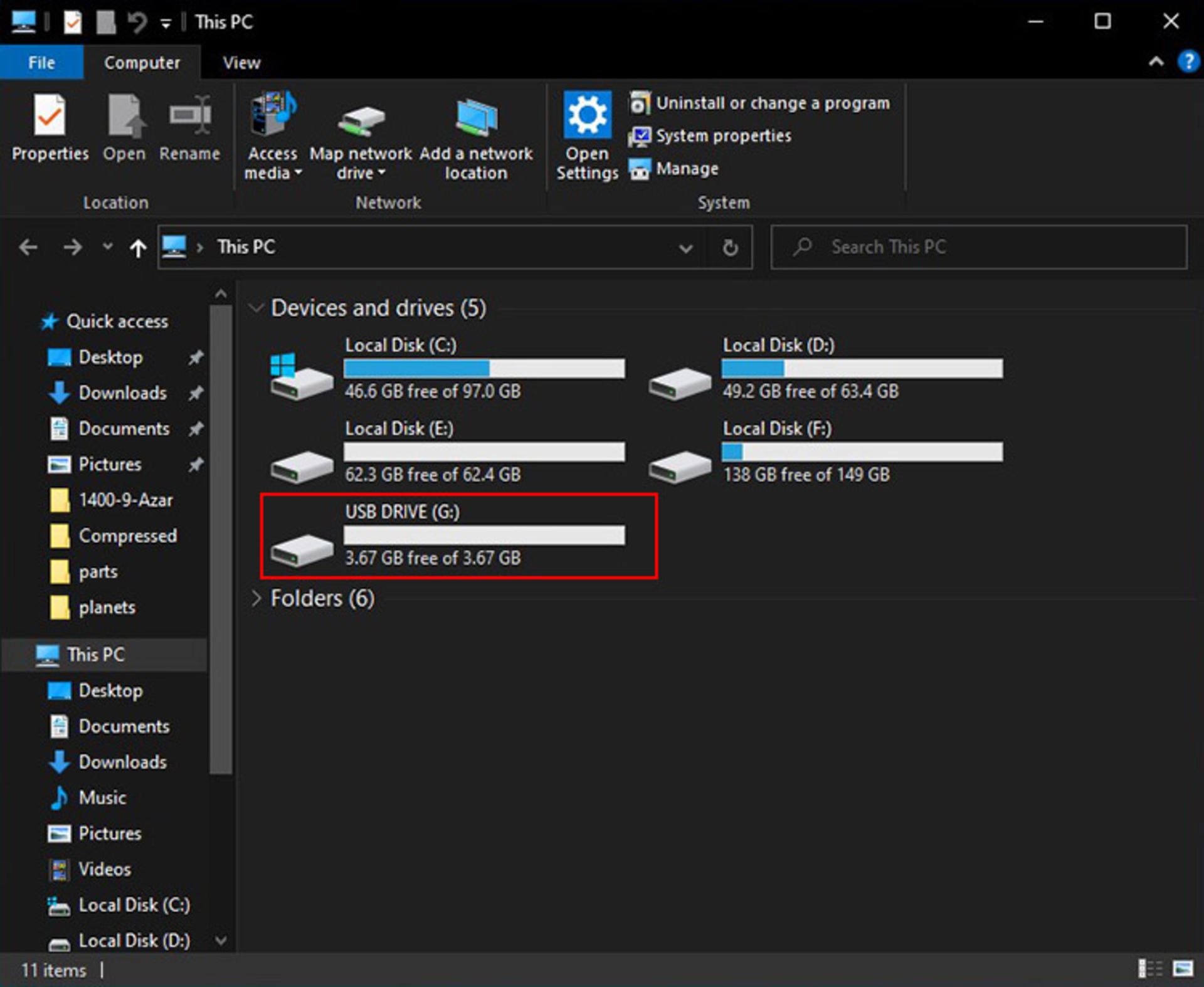 بررسی درایو فلش در this pc