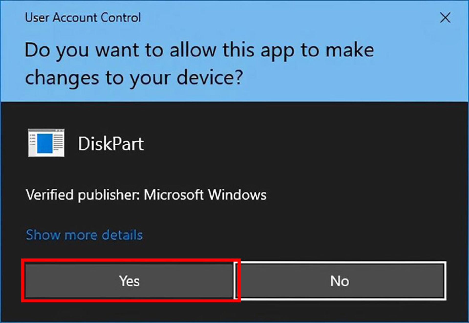 پیغام تایید diskpart
