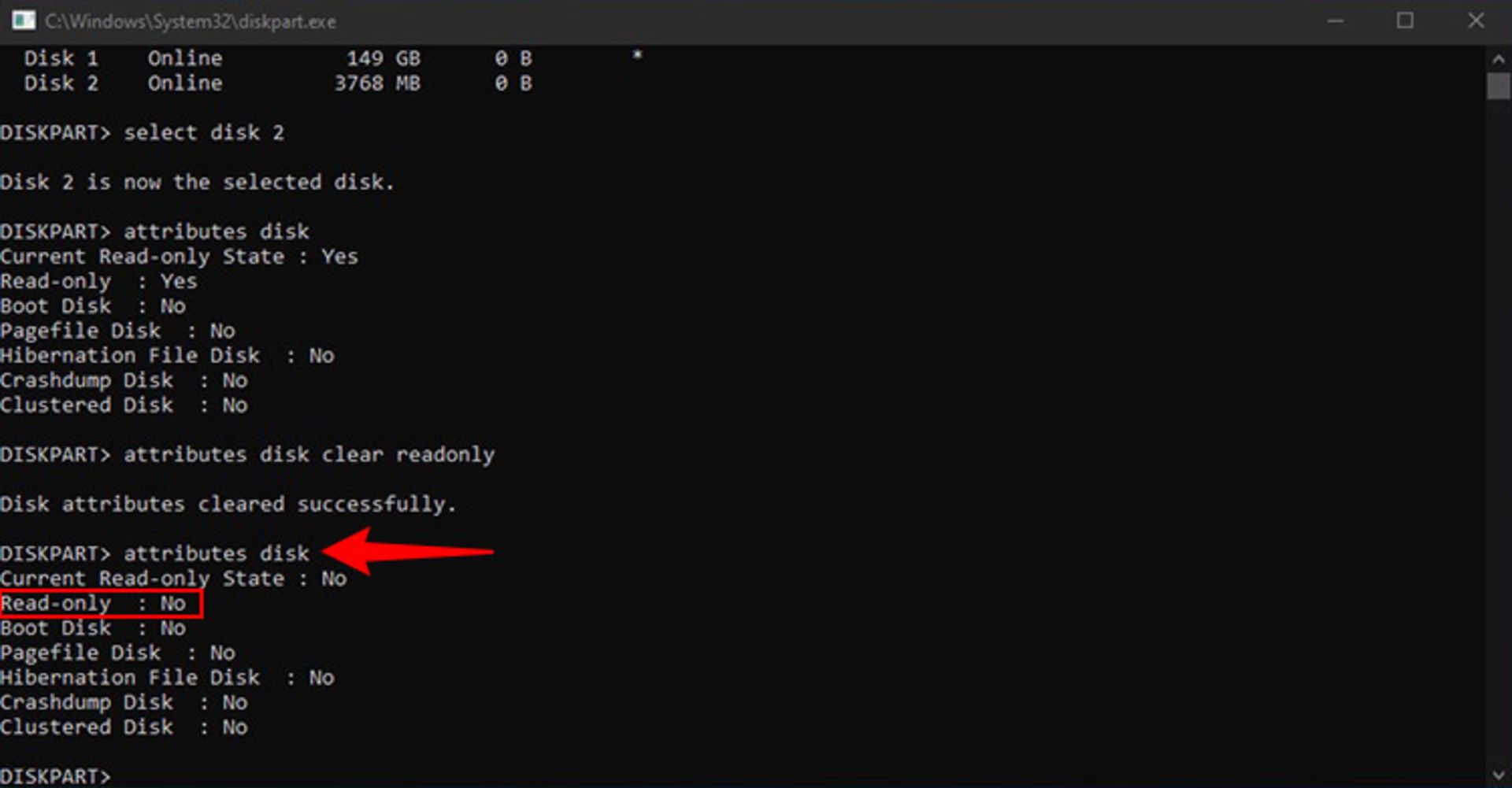 دستور attributes disk 2