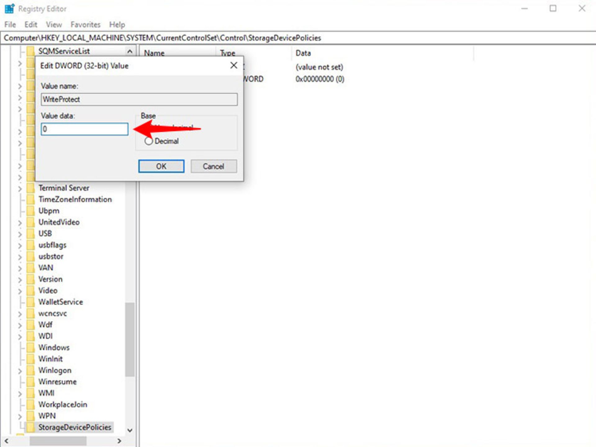 تعیین مقدار عددی dword writeprotect