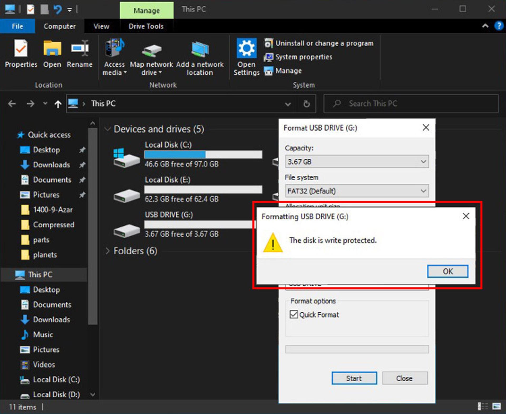 پیغام خطای فرمت