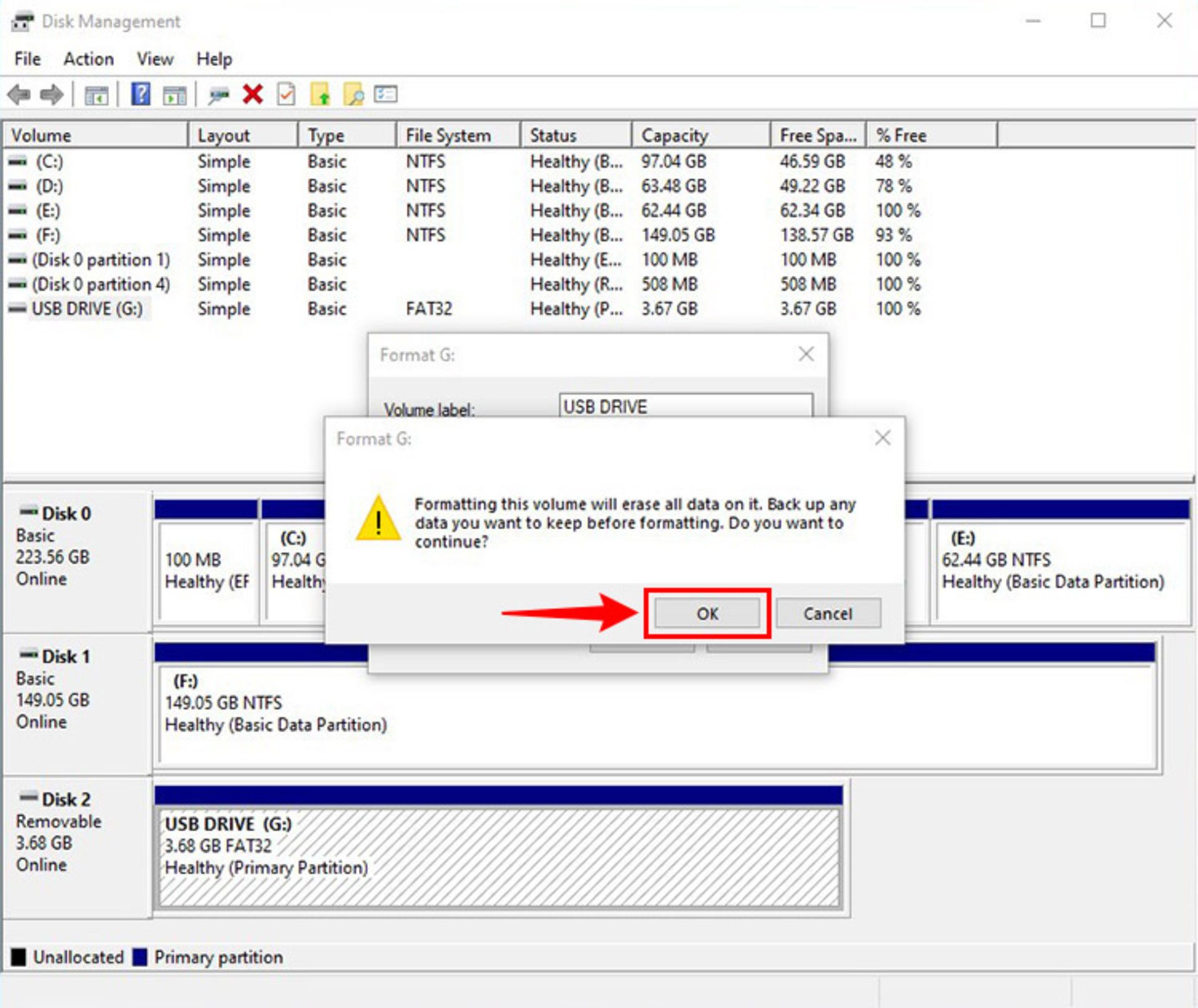 تایید فرمت disk managment