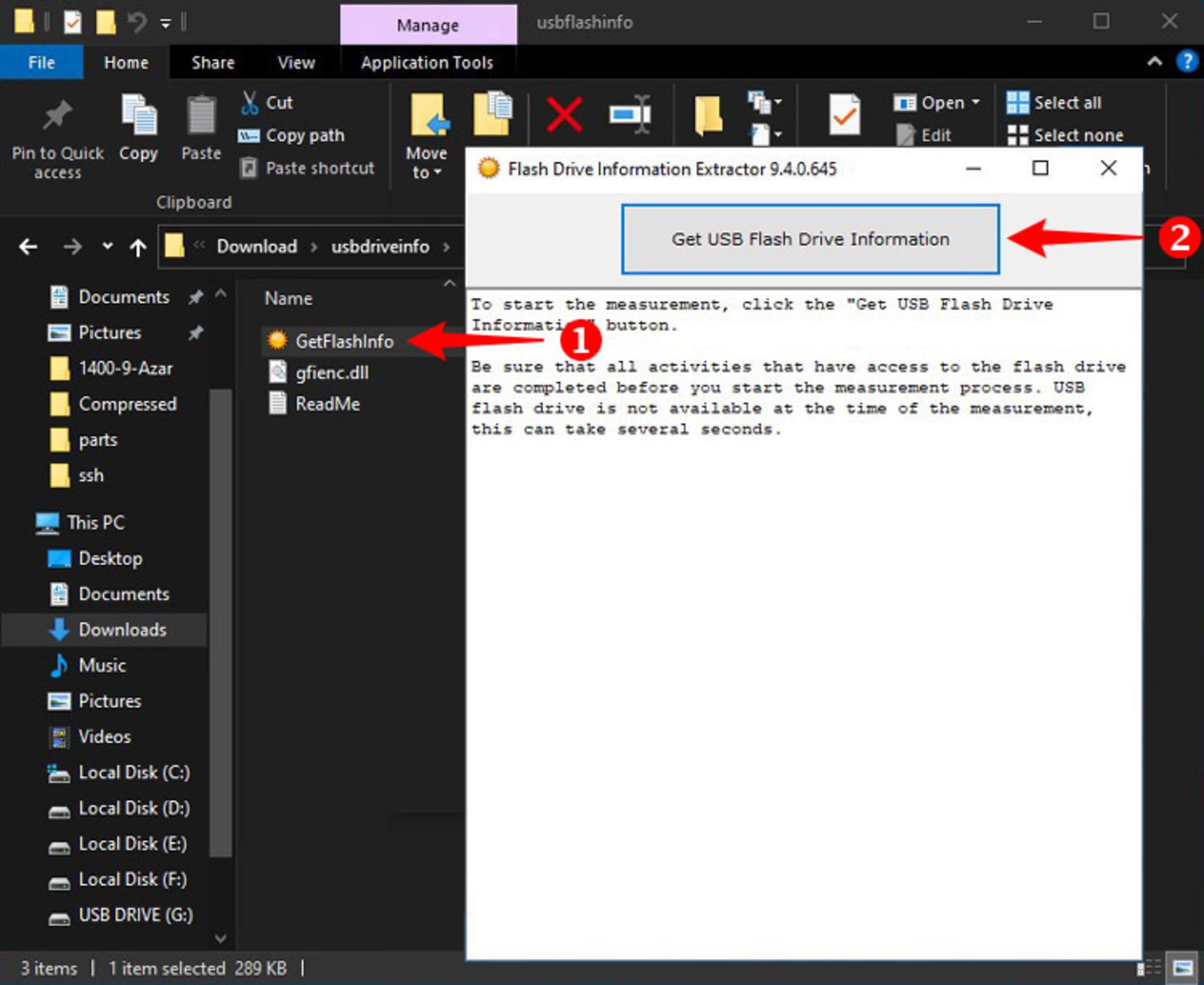 پنجره flash drive information extractor