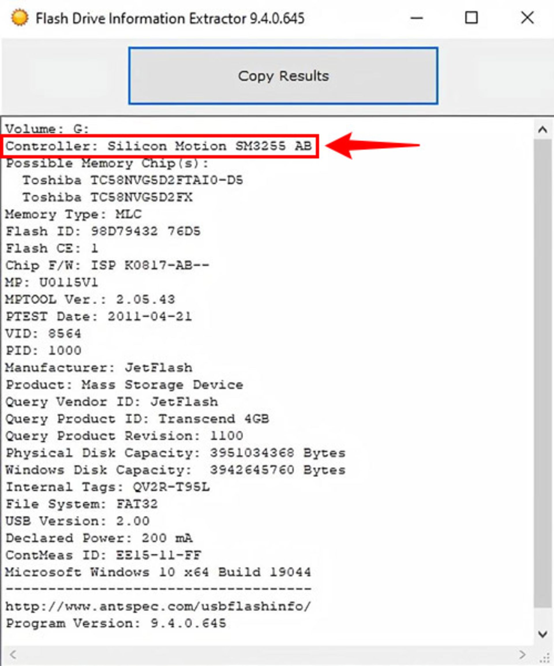 نمایش اطلاعات در flash drive information extractor