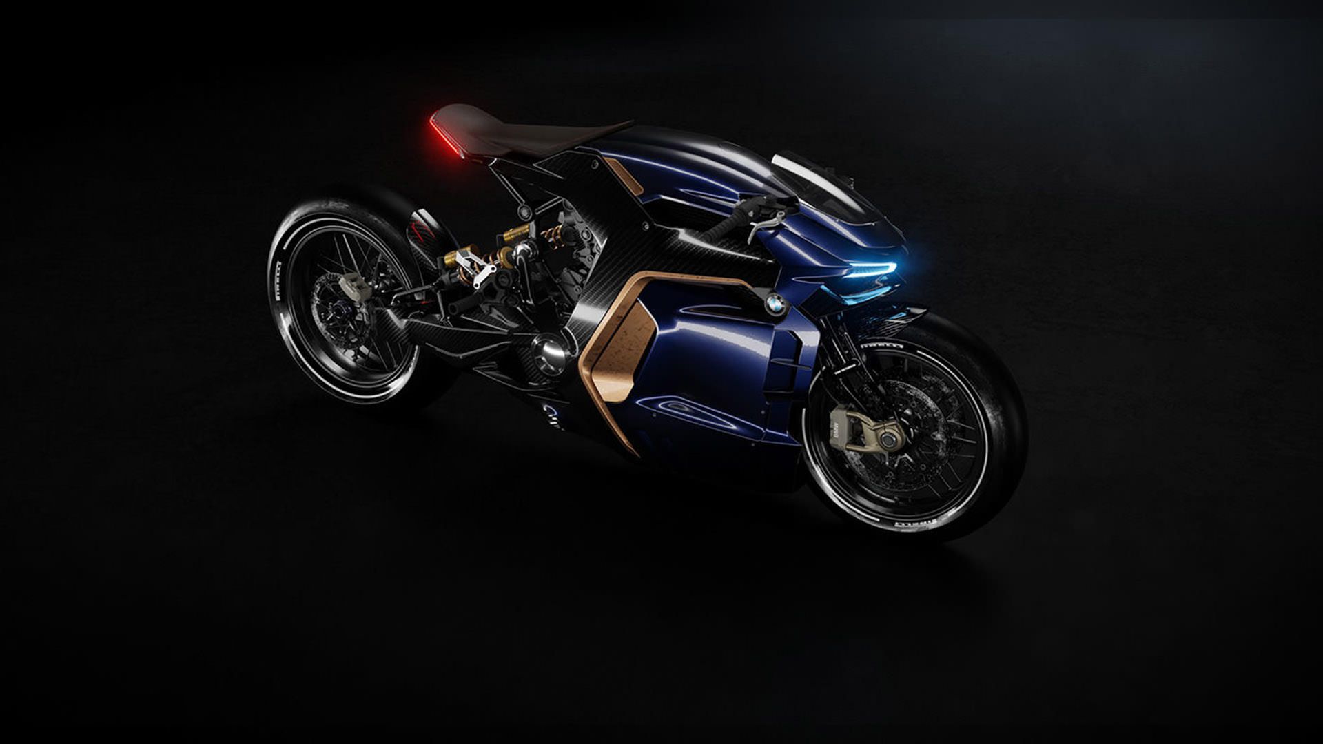 نمای جانبی رندر مفهومی از موتورسیکلت بی ام و / BMW Concept Motorcycle با بدنه جذاب