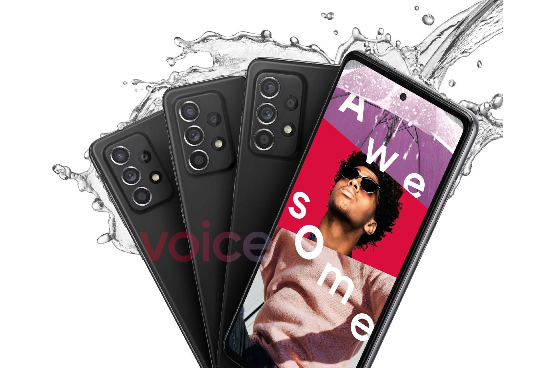 رندر فاش شده گلکسی A52 سامسونگ مدل مشکی جلو و پشت قابلیت ضدآب