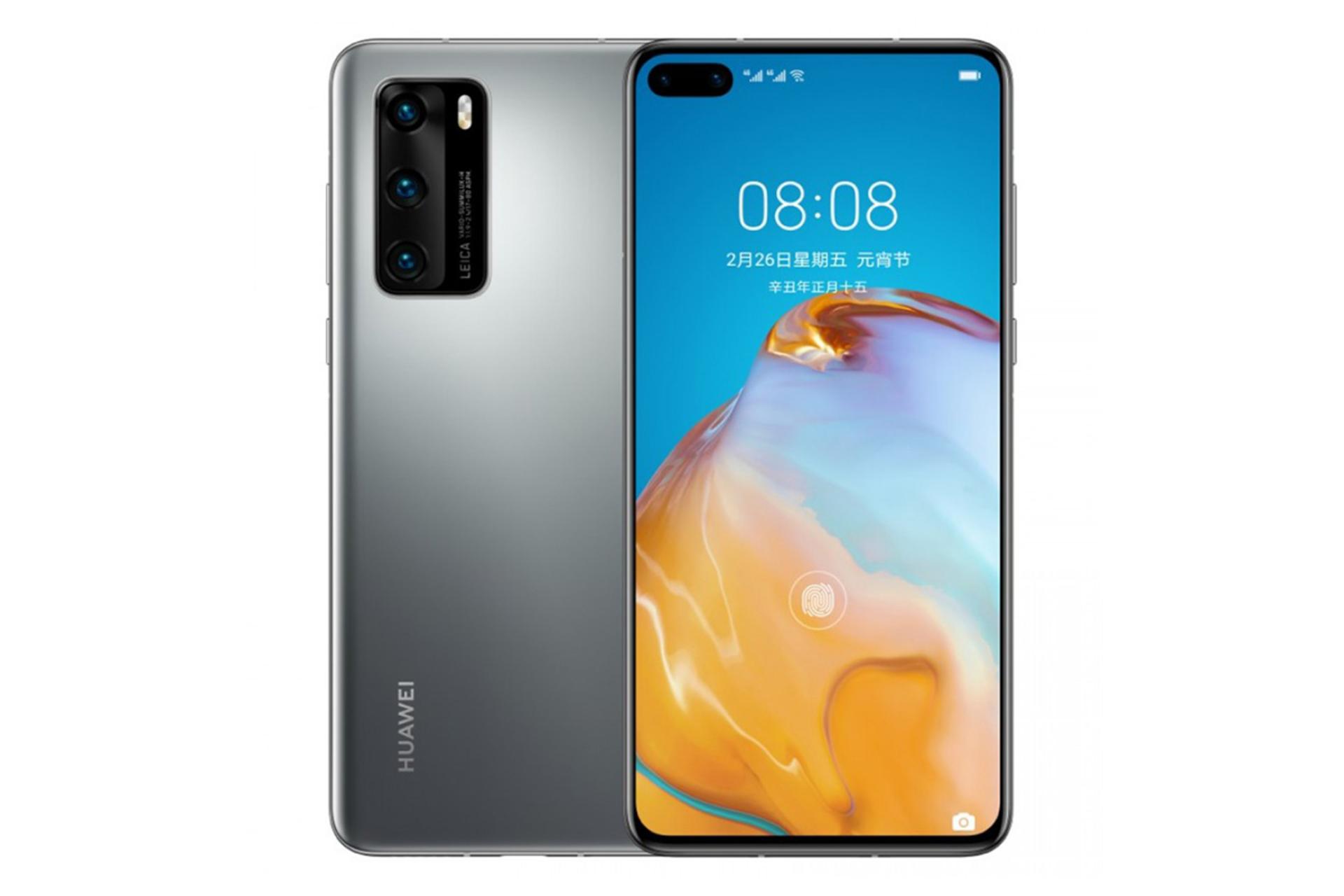 گوشی هواوی پی 40 نسخه 4G از نمای پشت و جلو