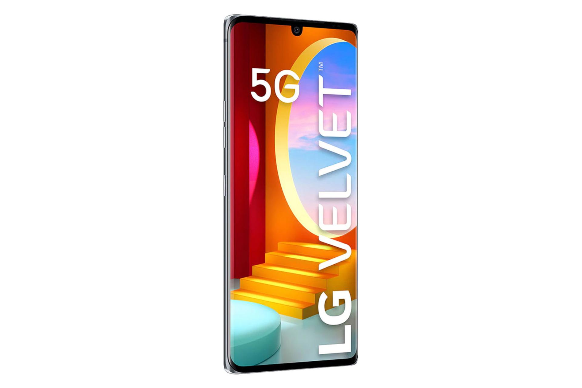 نمای جلو زاویه دار موبایل ولوت 5G ال جی رنگ مشکی
