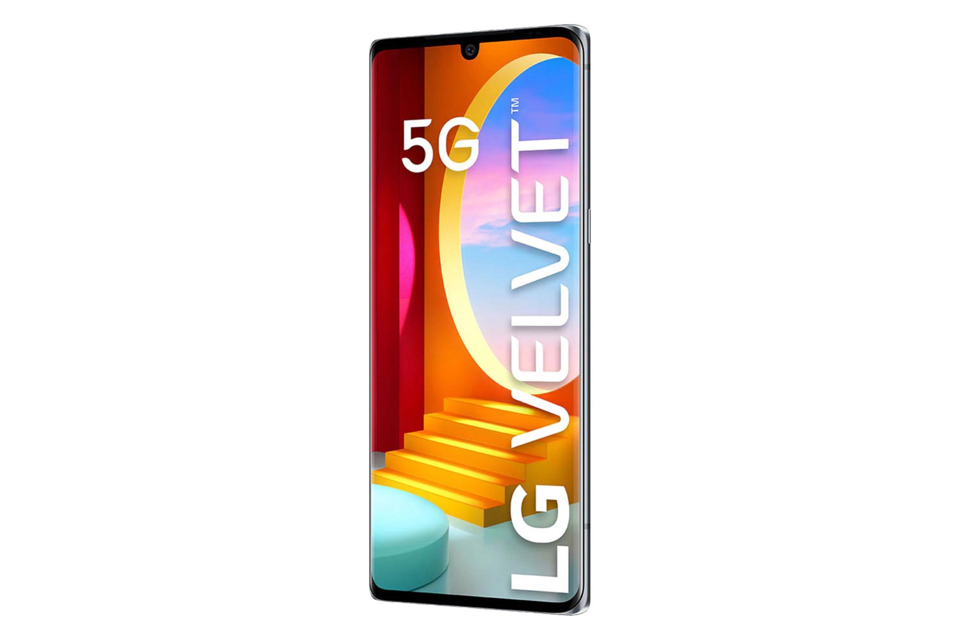 نمای جلو زاویه دار موبایل ولوت 5G ال جی رنگ مشکی