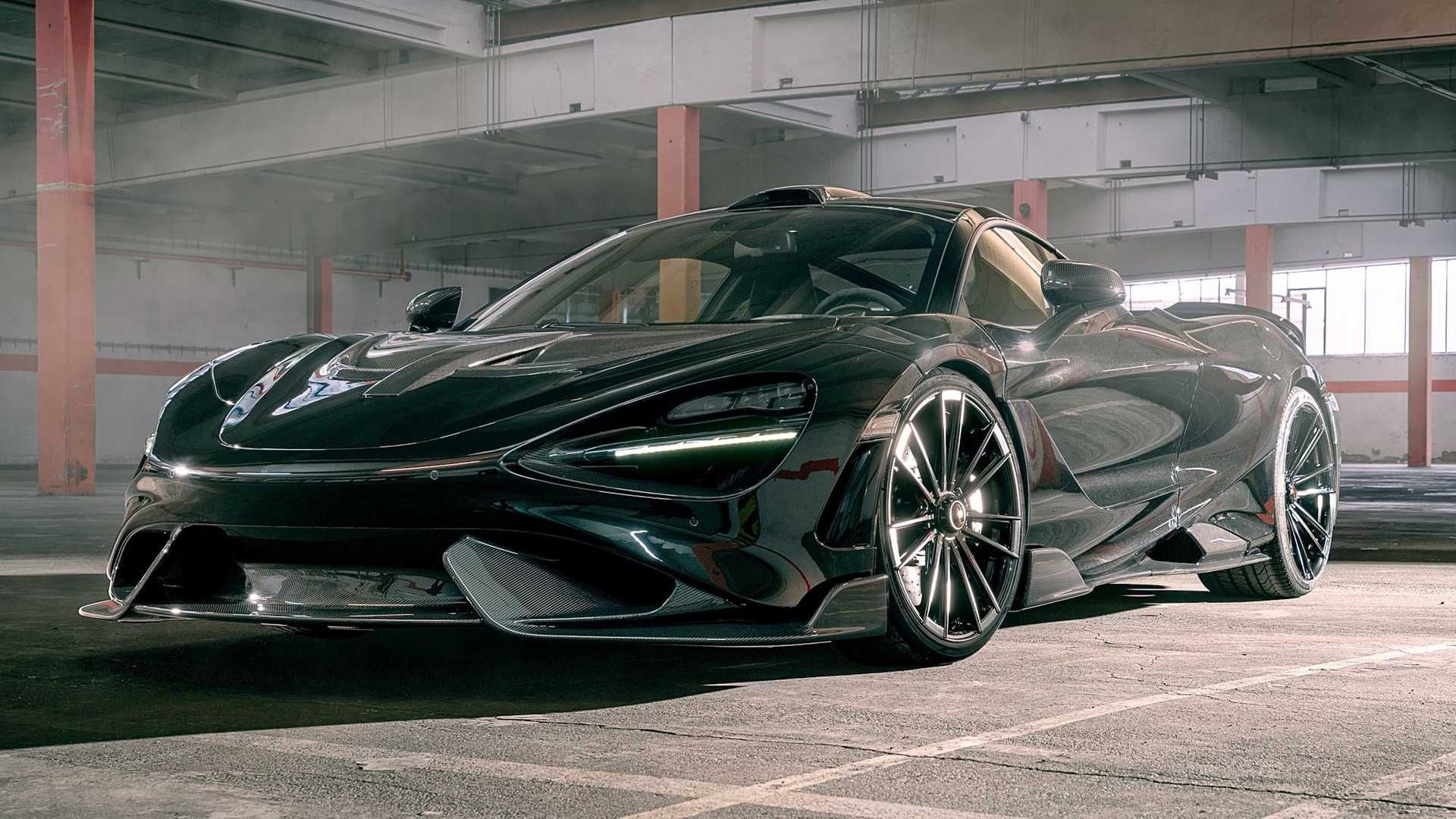 نمای سه چهارم ابرخودرو مک لارن 765LT / McLaren 765LT با تیونینگ نویتک / Novitec 