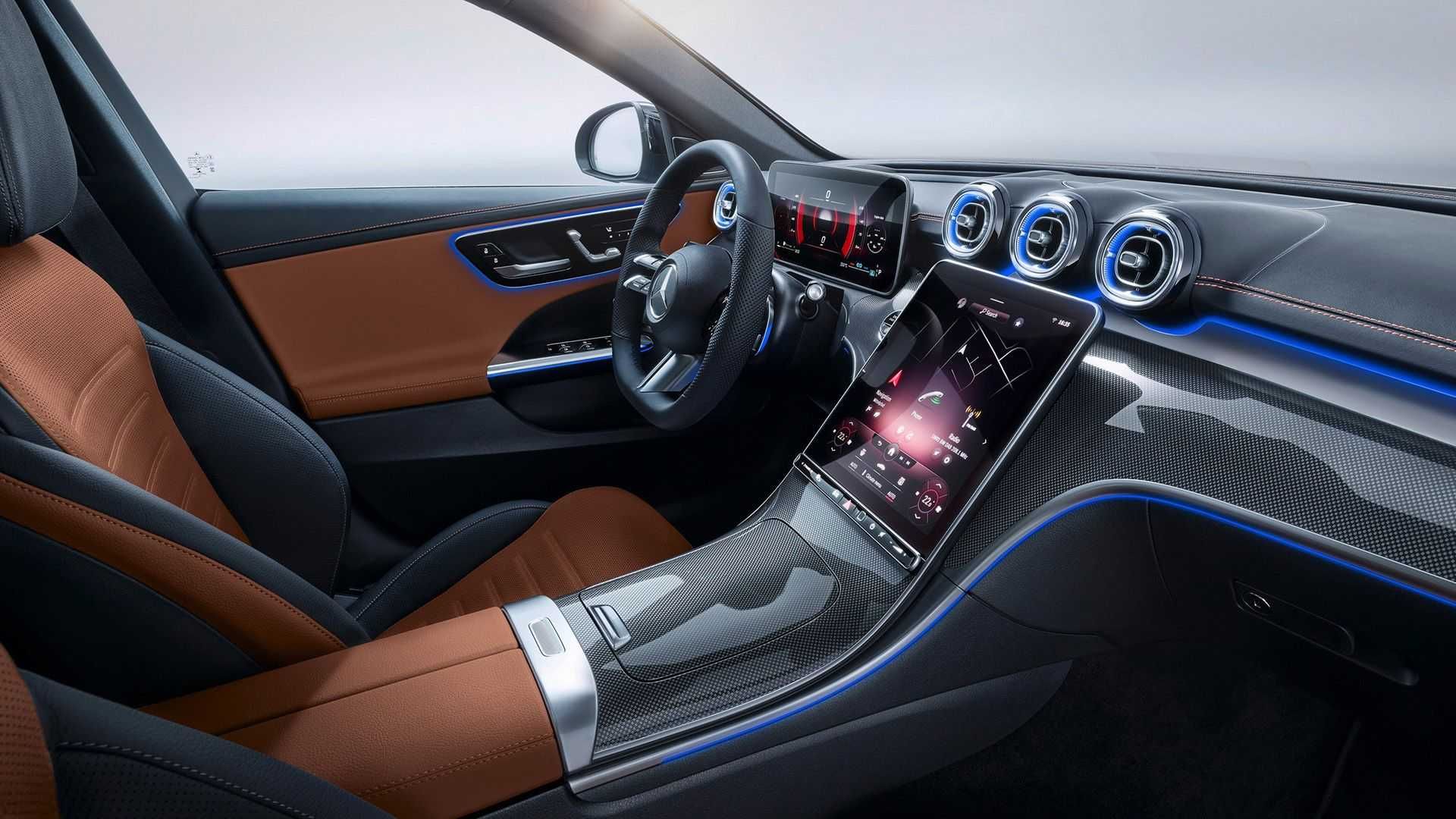 نمای کابین سدان مرسدس بنز سی کلاس / 2022 Mercedes C-Class خاکستری رنگ