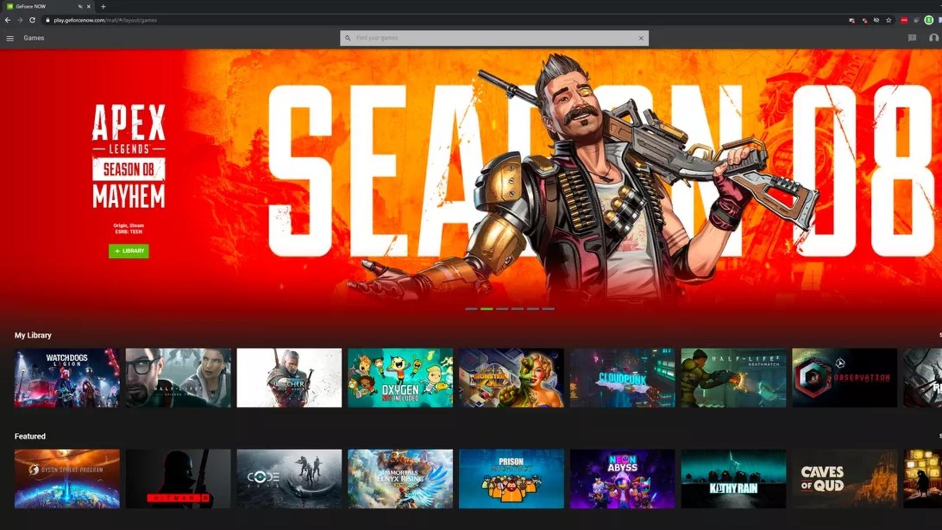 پنجره اپلیکیشن GeForce Now در سیستم عامل مک OS
