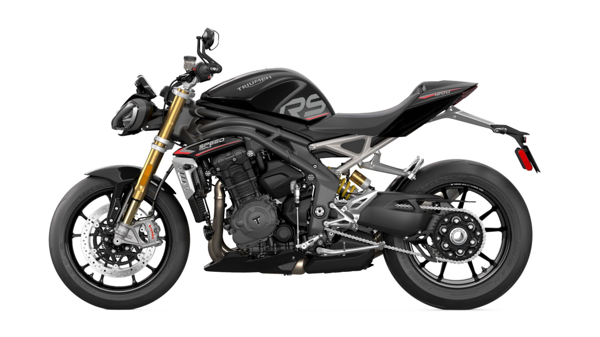 نمای جانبی موتورسیکلت تریومف اسپید تریپل 1200 آر اس / Triumph Speed Triple 1200 RS 2021 Motorcycle سیاه رنگ