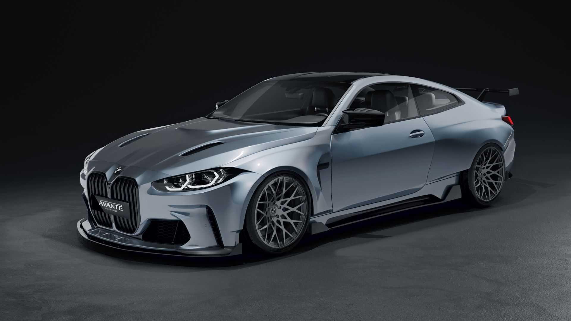 نمای سه چهارم کوپه بی ام و ام 4 /  BMW M4 Coupe با کیت بدنه آوانته دیزاین / Avante Design نقره ای رنگ