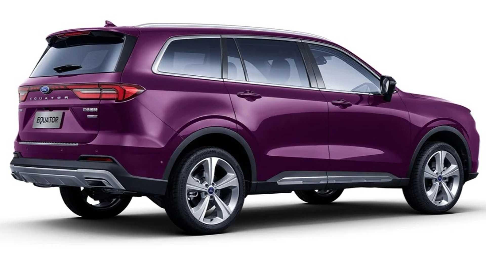 نمای سه چهارم عقب شاسی بلند فورد اکویتور / Ford Equator SUV رنگ بنفش