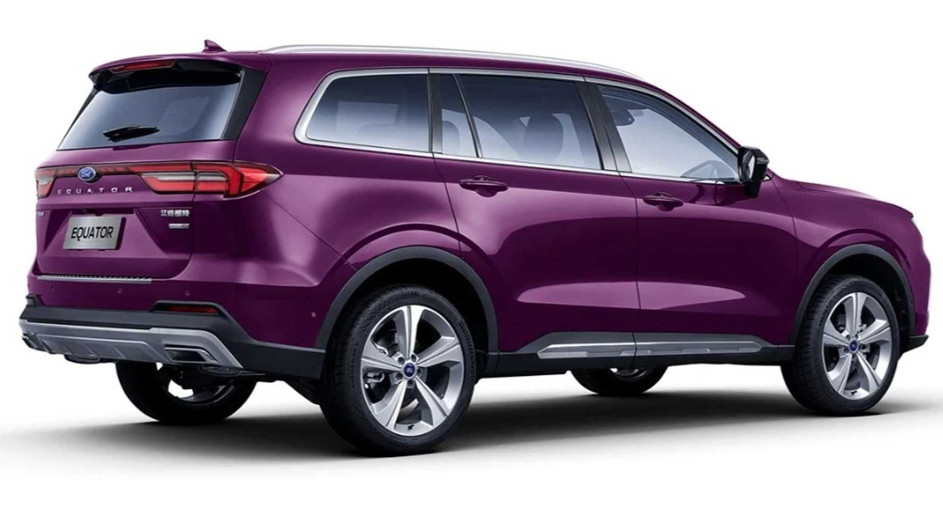 نمای سه چهارم عقب شاسی بلند فورد اکویتور / Ford Equator SUV رنگ بنفش