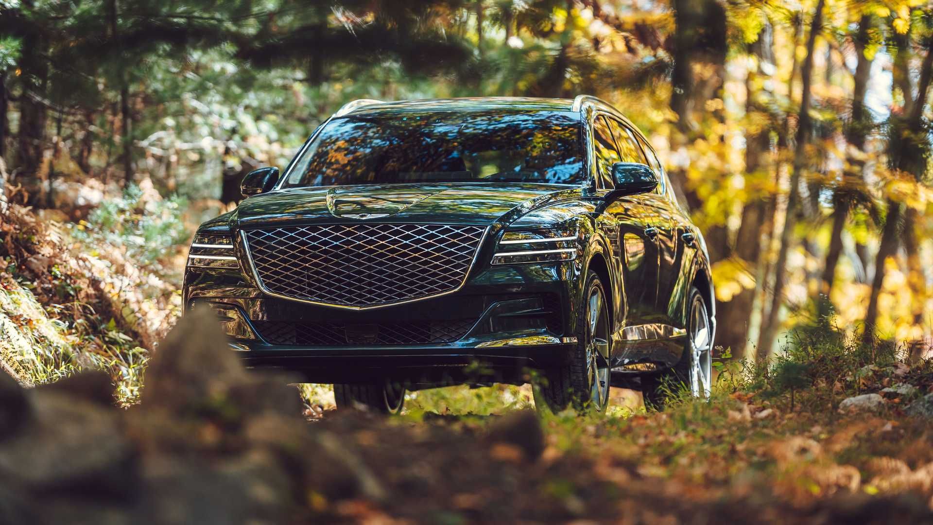 خودرو شاسی بلند جنسیس جی وی 80 / 2021 Genesis GV80 رنگ مشکی در جنگل