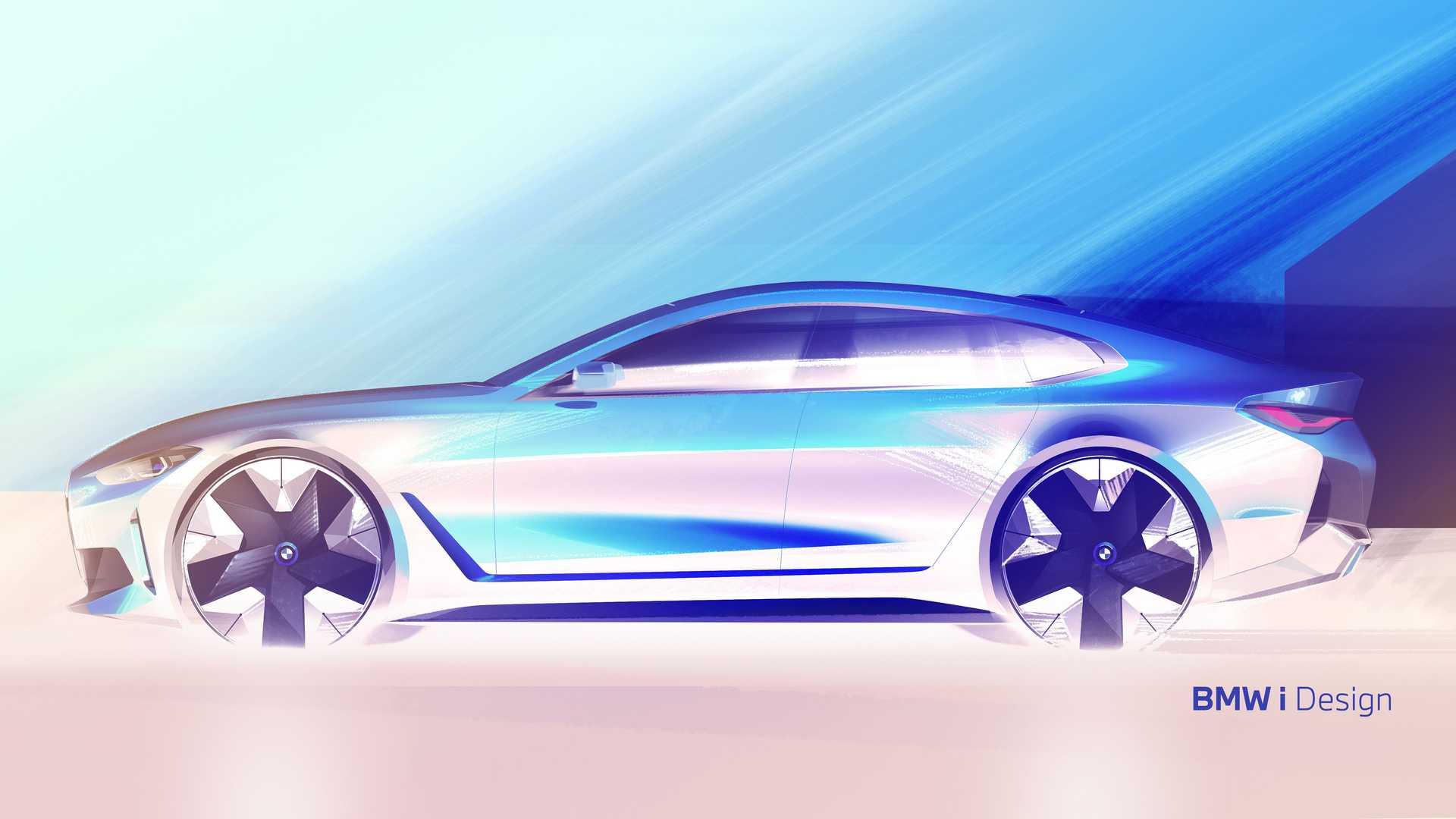 رندر جانبی خودروی الکتریکی بی ام و آی 4 / BMW i4 EV سفید رنگ