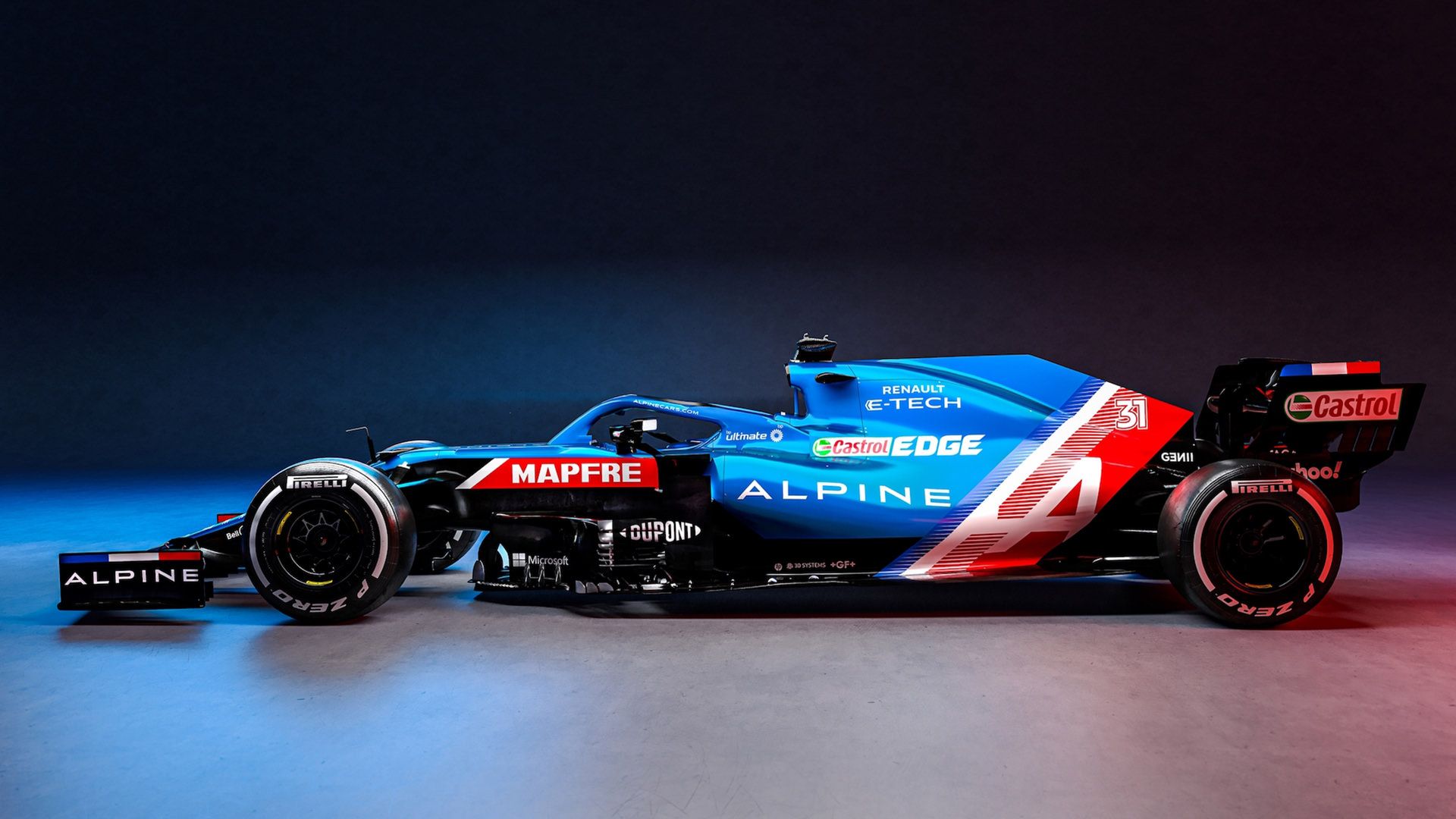 نمای جانبی خودروی فرمول یک آلپاین / 2021 Alpine A521 رنو سابق