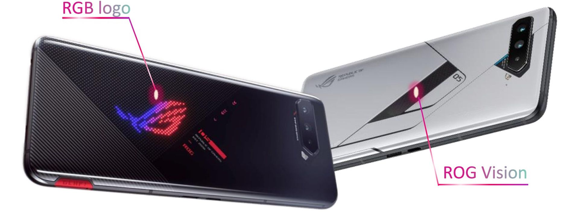 لوگو ROG در پشت ایسوس راگ فون 5 و نمایشگر در پشت راگ فون 5 پرو