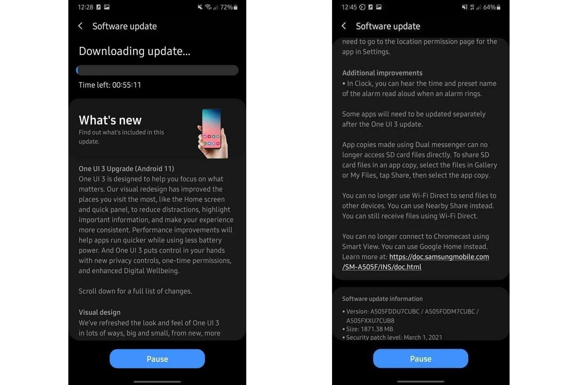 اسکرین شات تغییرات آپدیت اندروید 11 گوشی گلکسی A50 سامسونگ