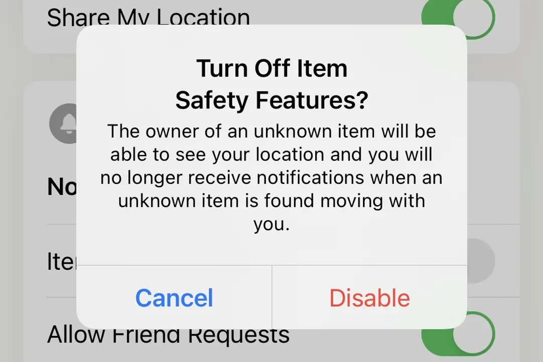 نوتیفیکشن خاموش سازی Item Safety Aletrs در اپلیکیشن Find My بتای iOS 14.5