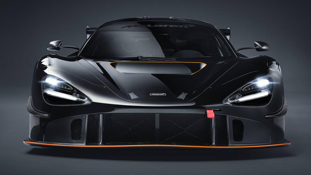 نمای جلو مک لارن 720 اس جی تی تری ایکس / McLaren 720S GT3X مشکی رنگ