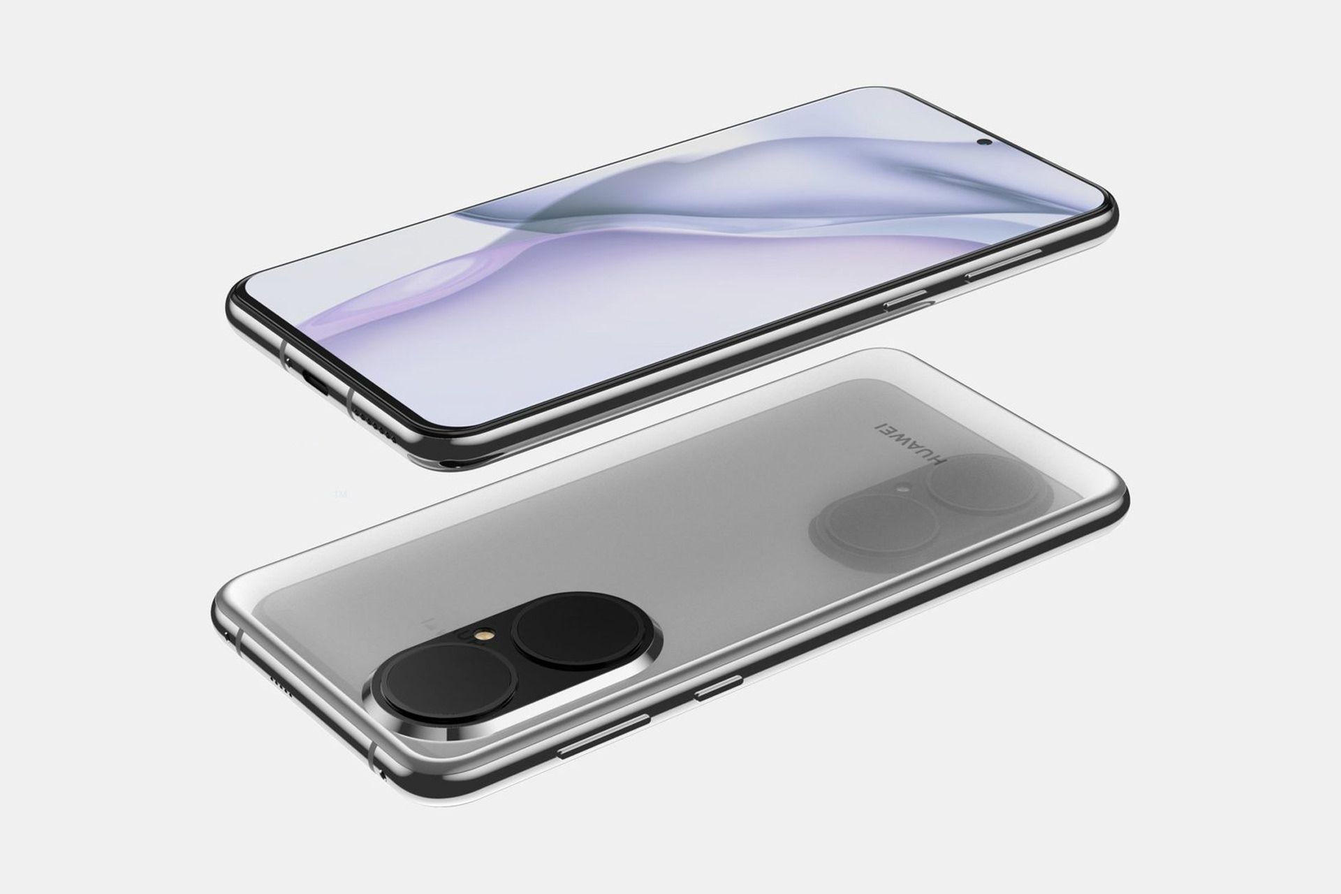 رندر فاش شده هواوی پی 50 / Huawei P50 نقره ای از نمای بالا و پایین